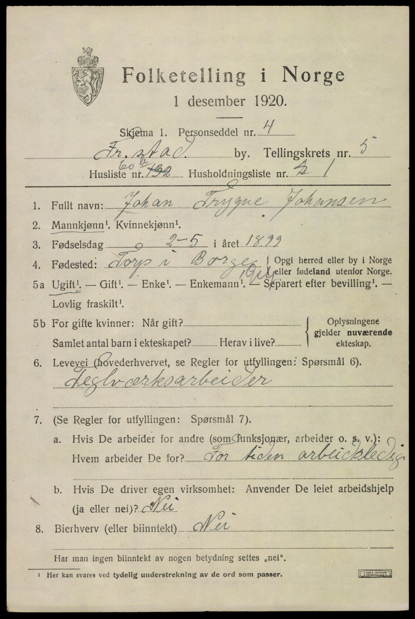 SAO, 1920 census for Fredrikstad, 1920, p. 19625