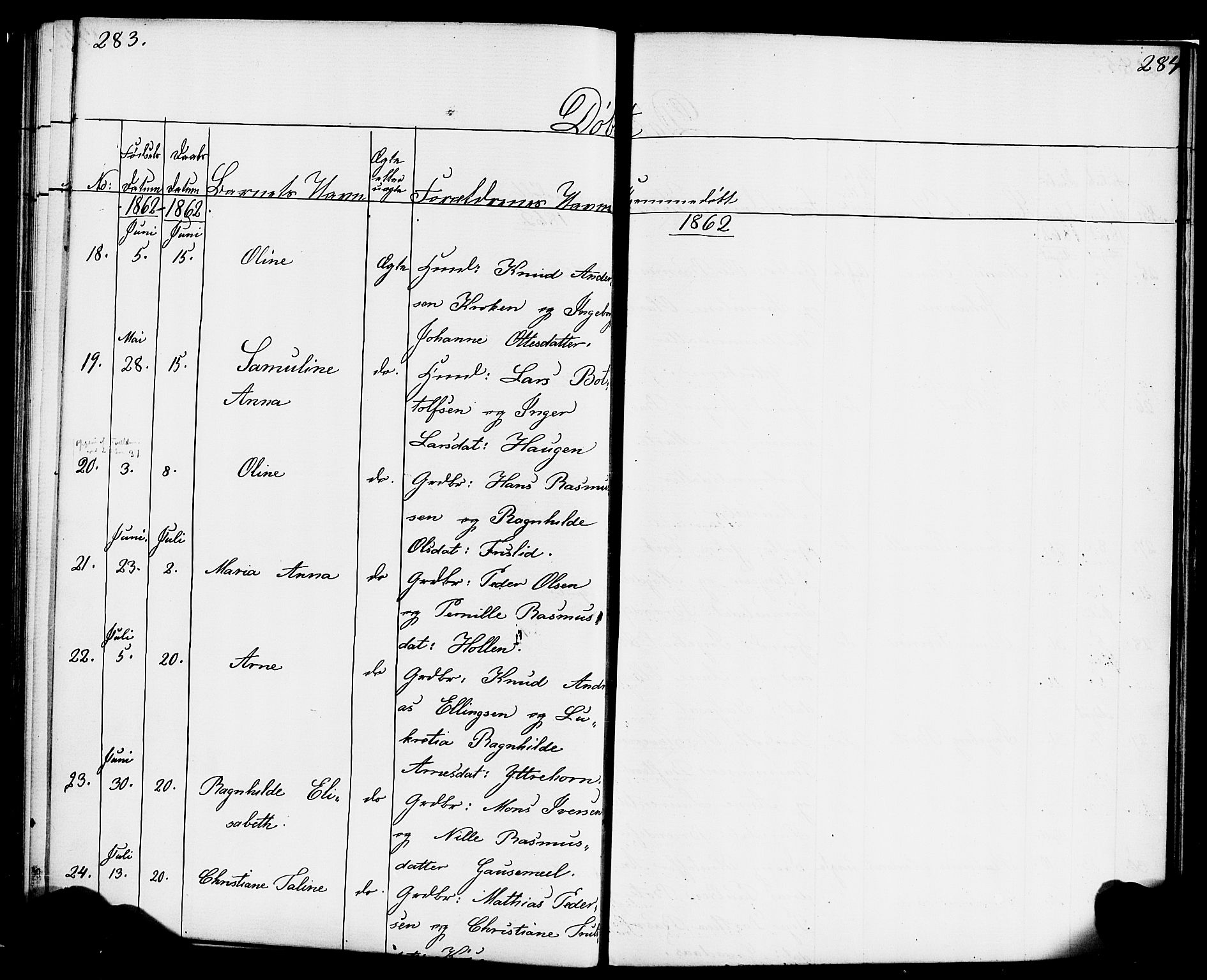 Hornindal sokneprestembete, AV/SAB-A-82401/H/Haa/Haaa/L0001: Parish register (official) no. A 1, 1837-1866, p. 284-285