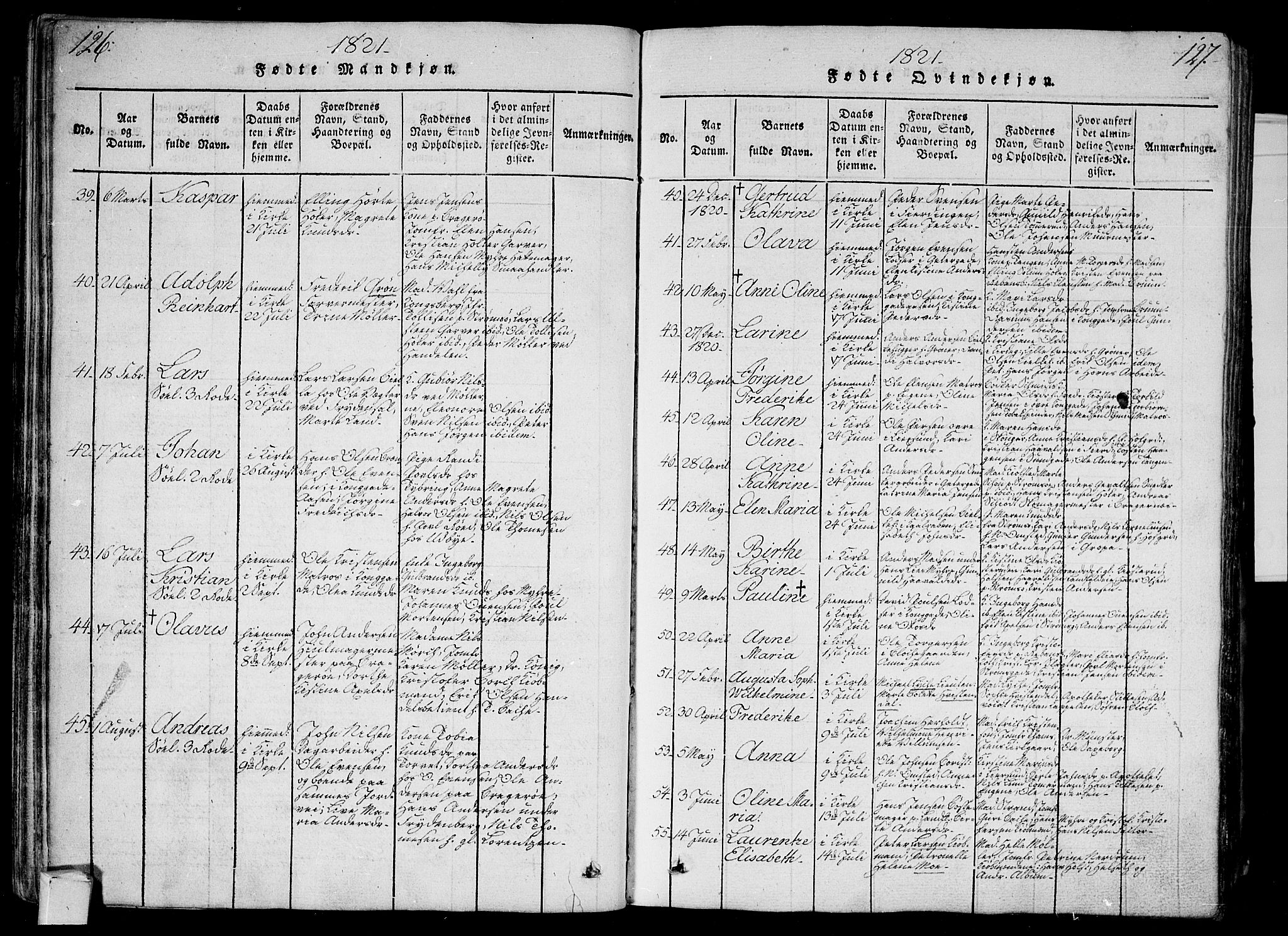 Bragernes kirkebøker, AV/SAKO-A-6/G/Ga/L0001: Parish register (copy) no. 1, 1815-1829, p. 126-127
