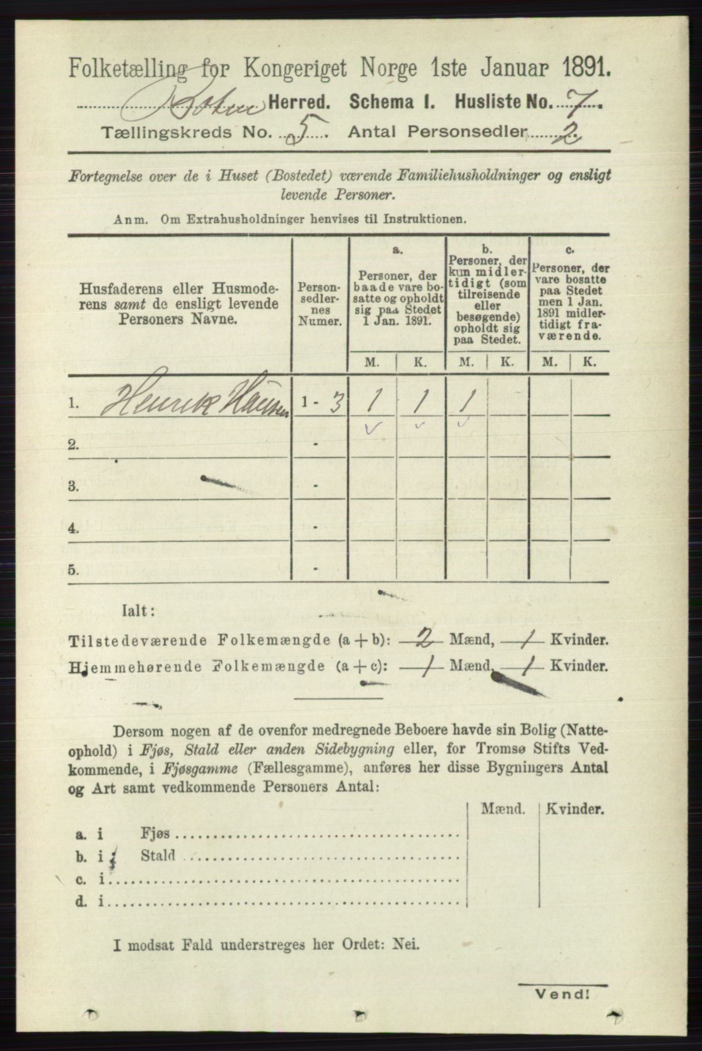 RA, 1891 census for 0715 Botne, 1891, p. 1905