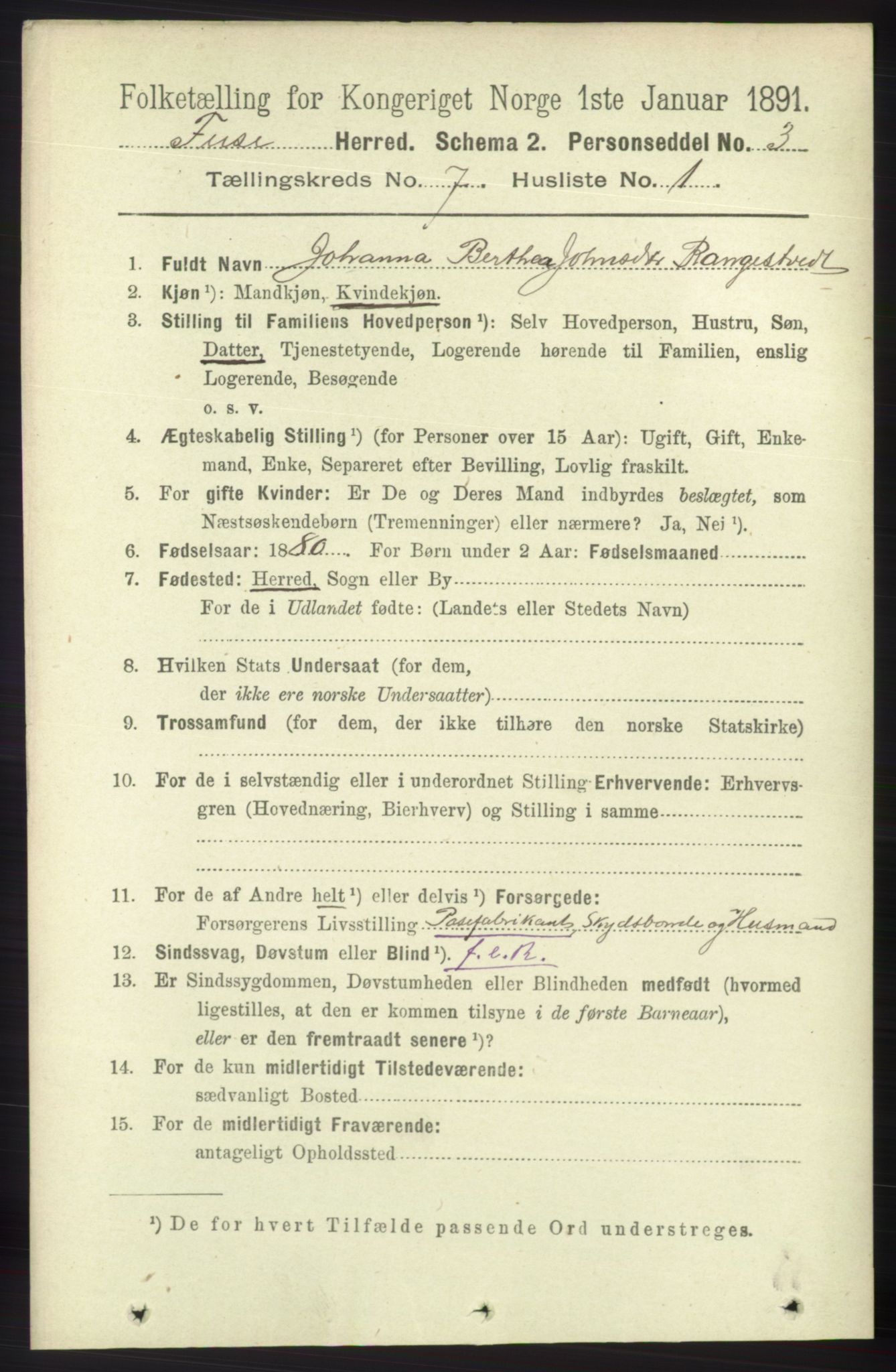 RA, 1891 census for 1241 Fusa, 1891, p. 1304