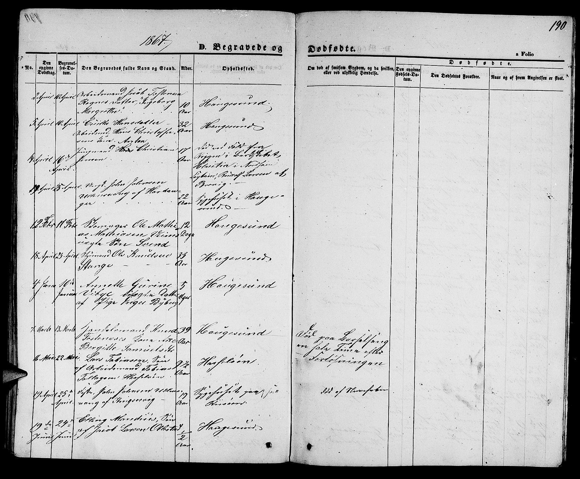 Torvastad sokneprestkontor, SAST/A -101857/H/Ha/Hab/L0006: Parish register (copy) no. B 6, 1858-1867, p. 190