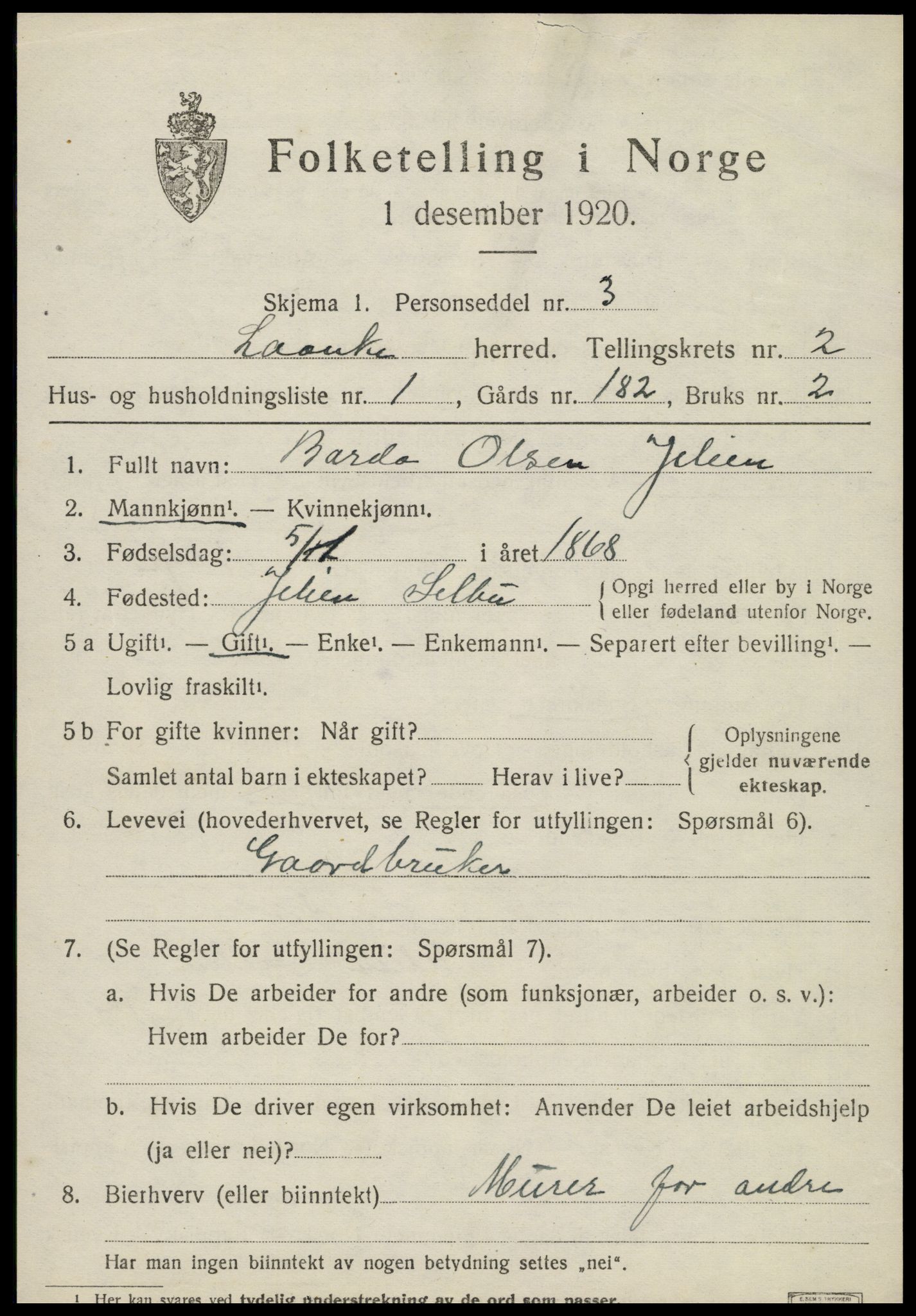 SAT, 1920 census for Lånke, 1920, p. 1042