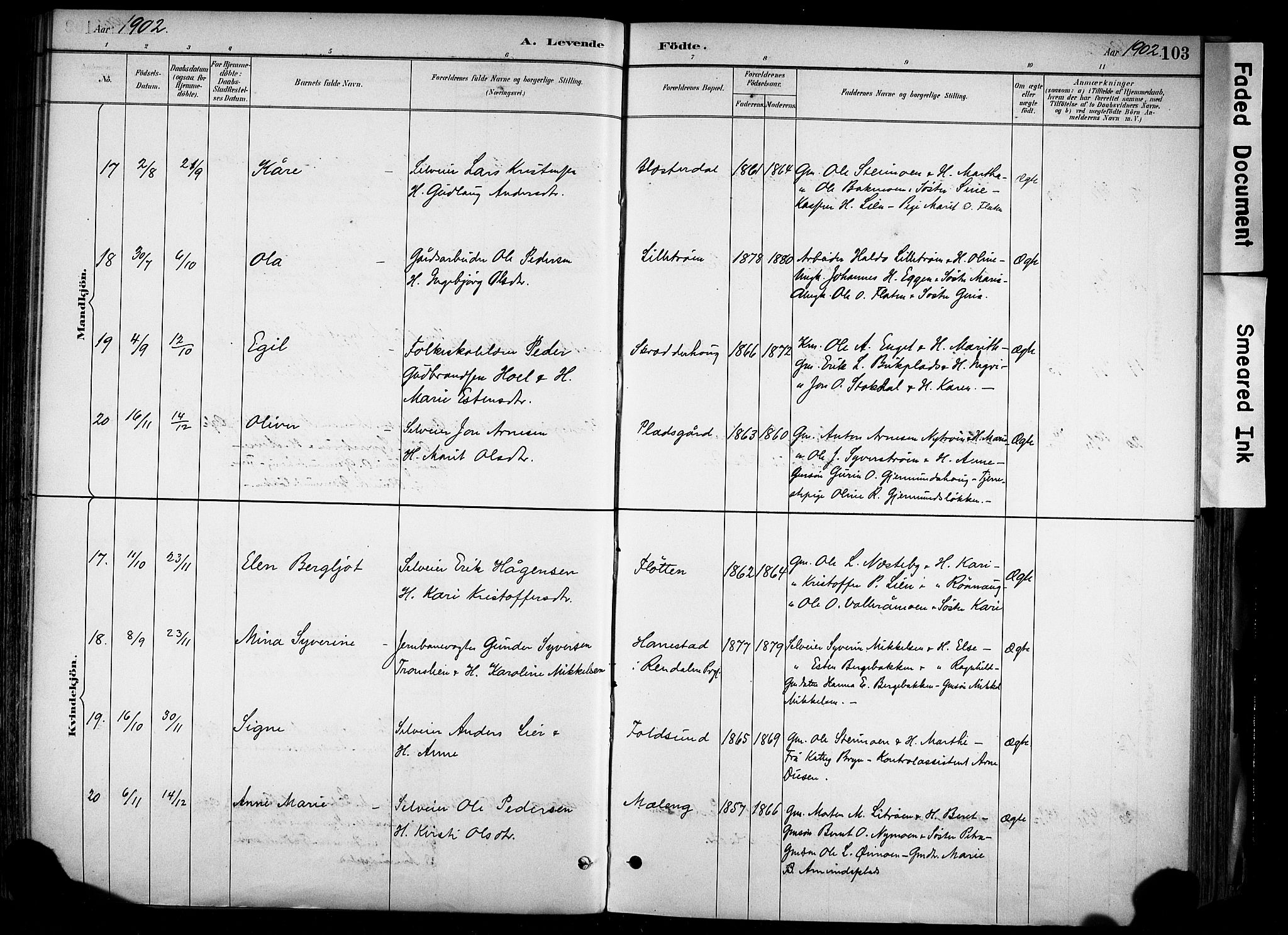 Alvdal prestekontor, AV/SAH-PREST-060/H/Ha/Haa/L0002: Parish register (official) no. 2, 1883-1906, p. 103