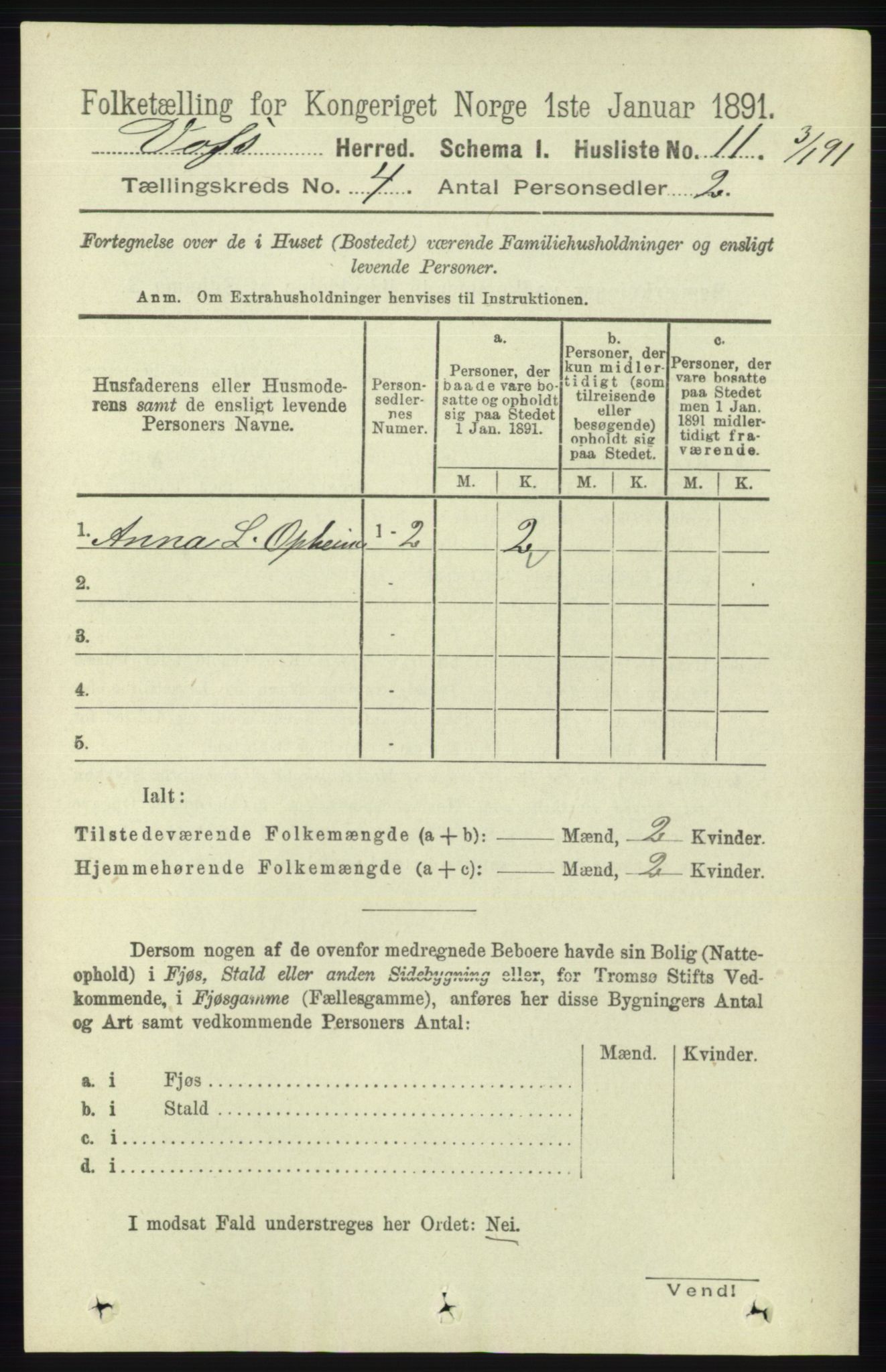 RA, 1891 census for 1235 Voss, 1891, p. 1438