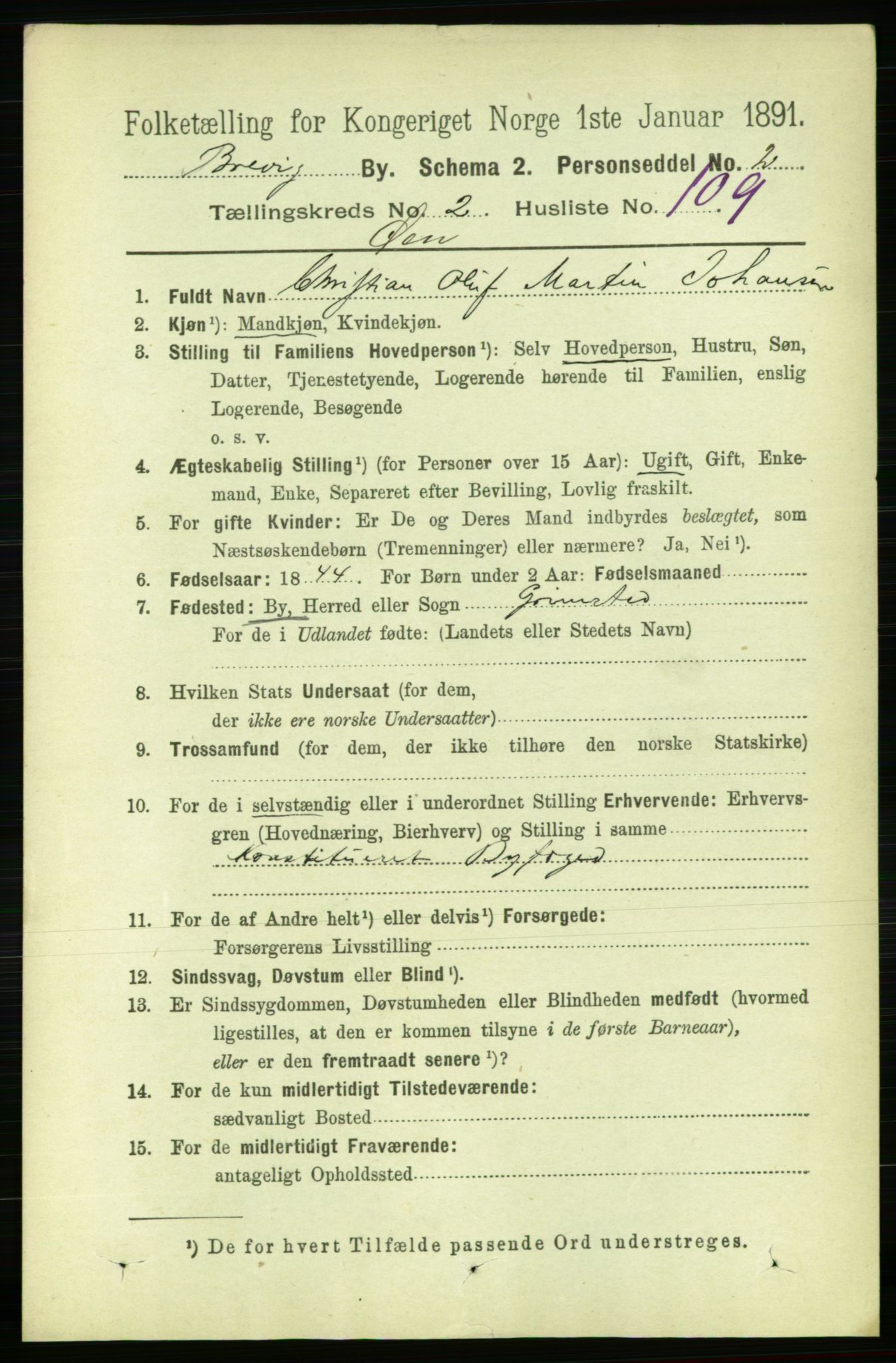 RA, 1891 census for 0804 Brevik, 1891, p. 2221