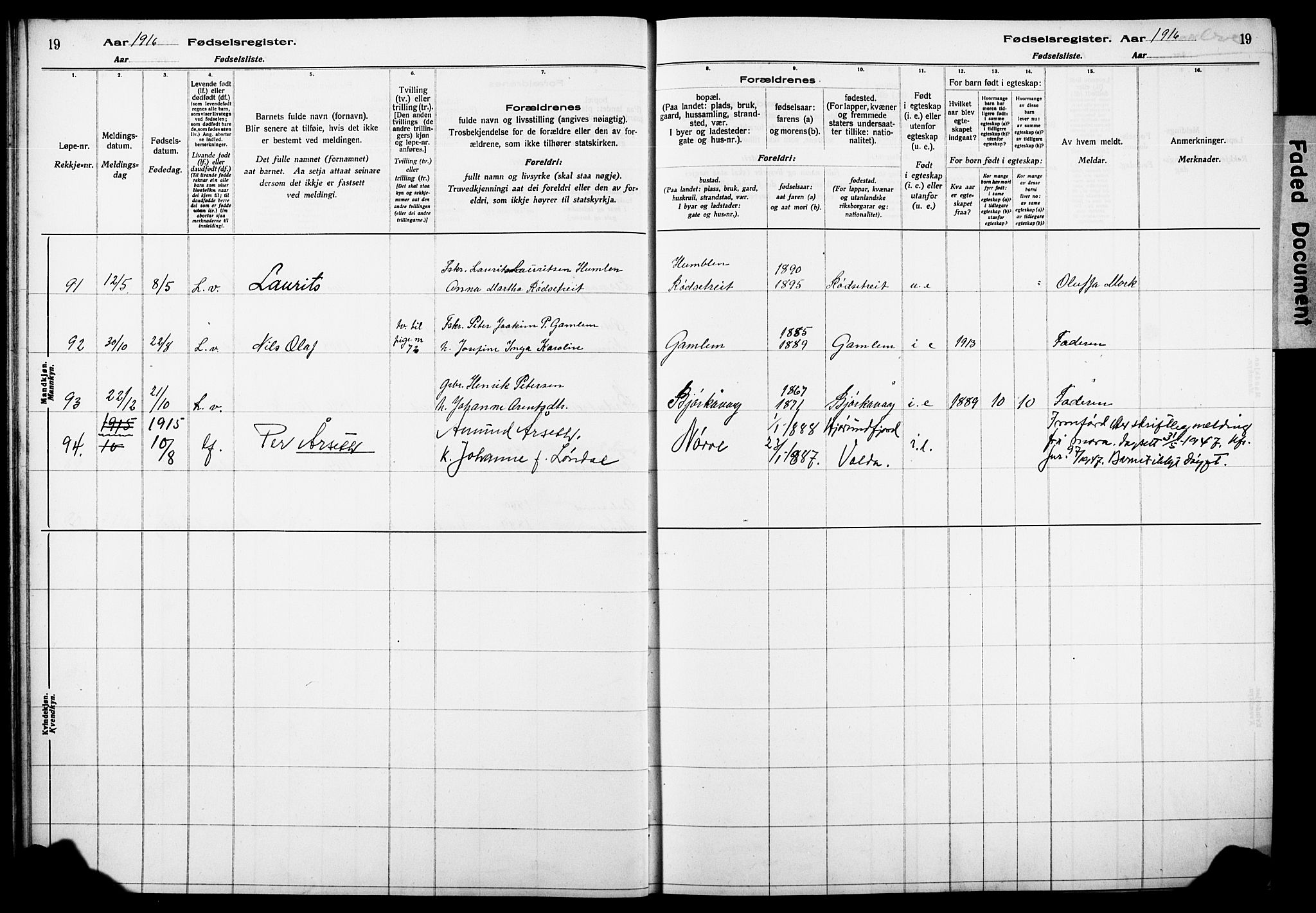 Ministerialprotokoller, klokkerbøker og fødselsregistre - Møre og Romsdal, SAT/A-1454/528/L0442: Birth register no. 528.II.4.1, 1916-1924, p. 19