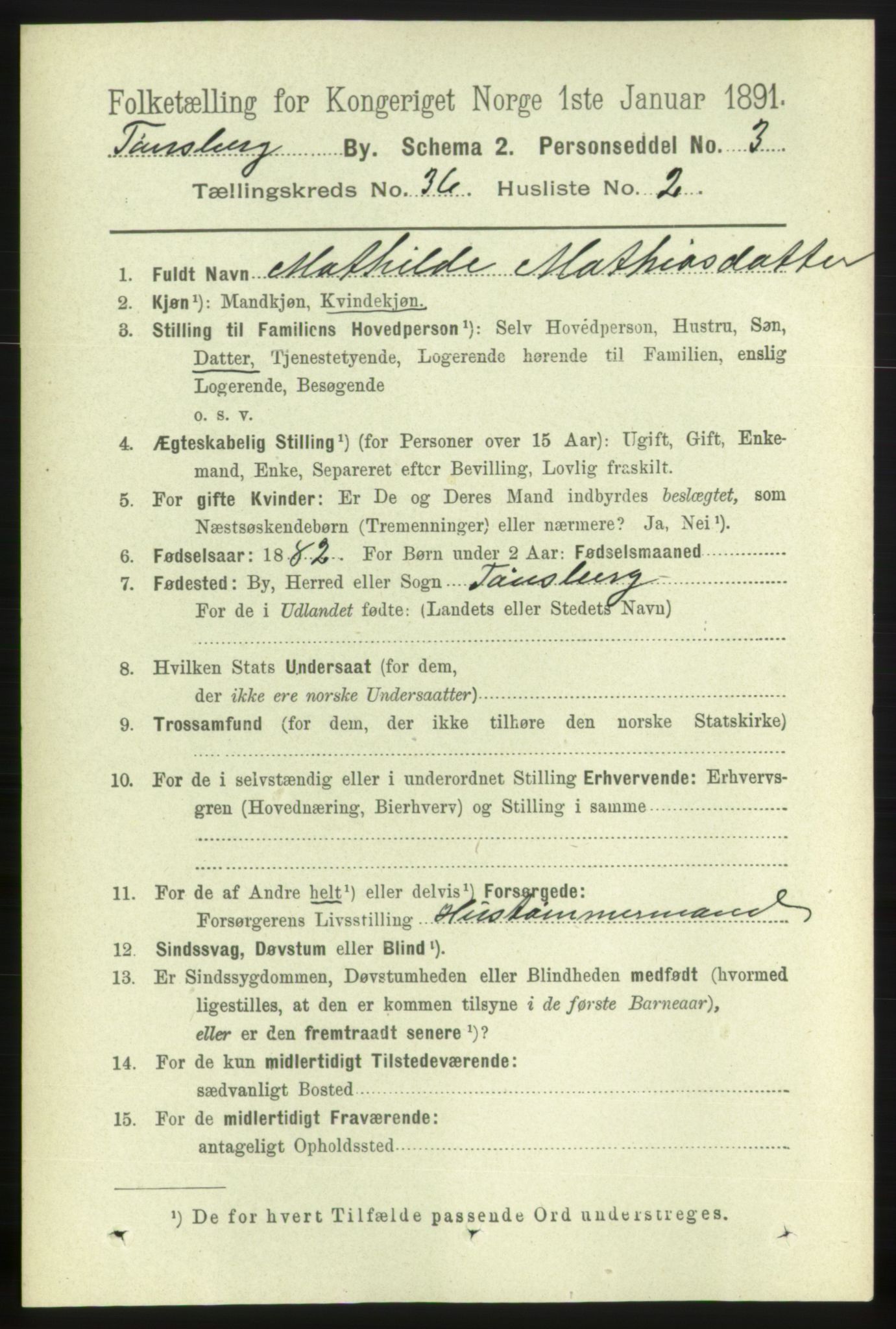 RA, 1891 census for 0705 Tønsberg, 1891, p. 7882