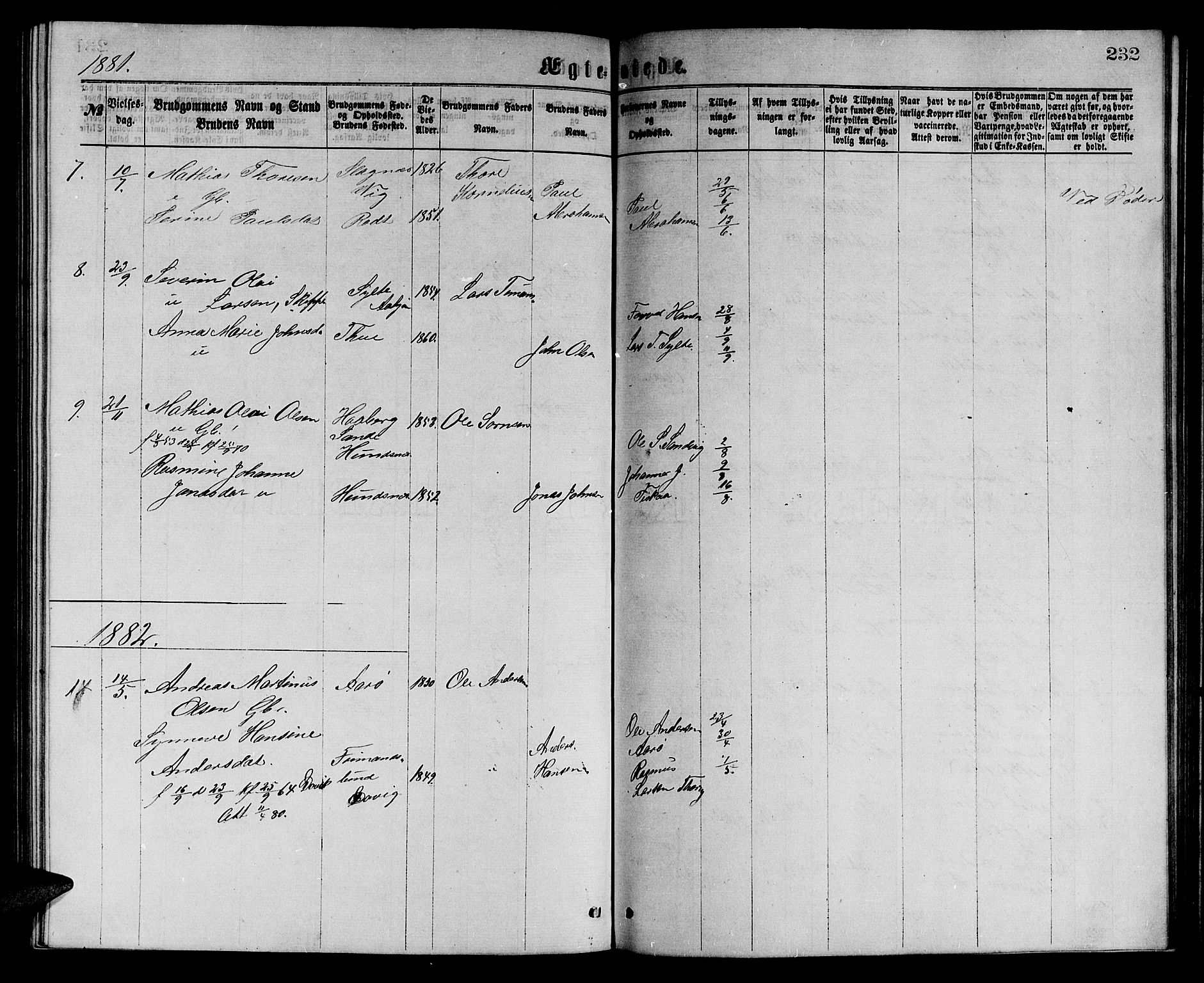 Ministerialprotokoller, klokkerbøker og fødselsregistre - Møre og Romsdal, SAT/A-1454/501/L0016: Parish register (copy) no. 501C02, 1868-1884, p. 232