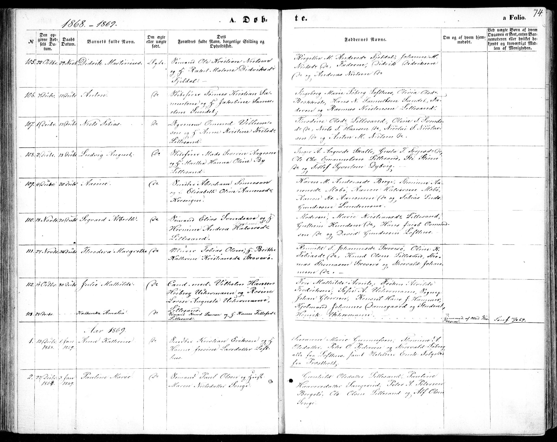 Vestre Moland sokneprestkontor, SAK/1111-0046/F/Fb/Fbb/L0004: Parish register (copy) no. B 4, 1861-1872, p. 74