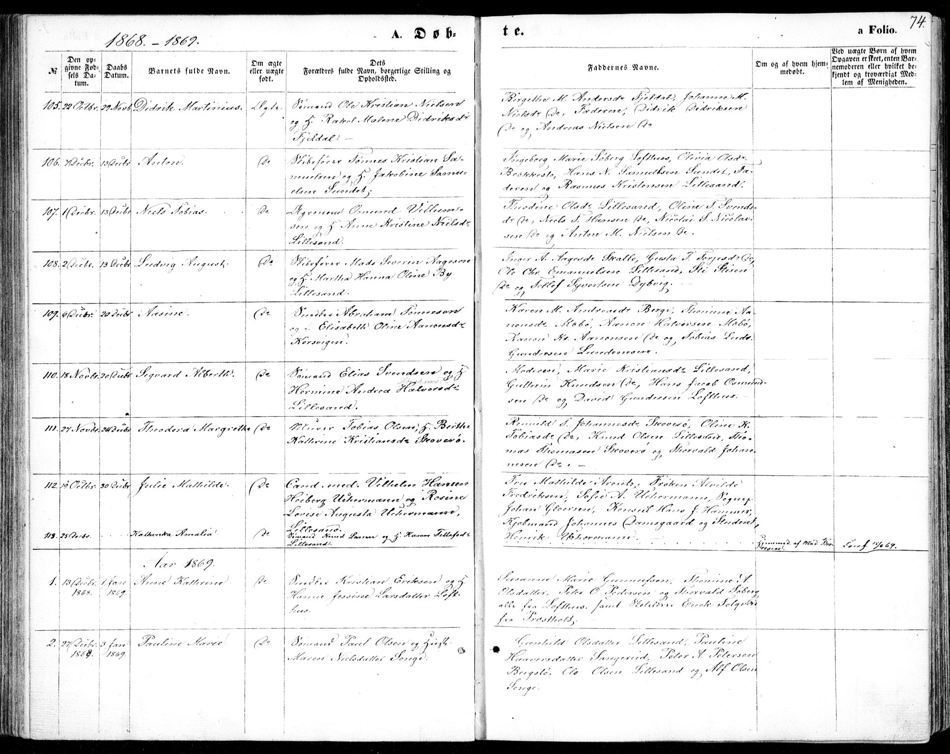 Vestre Moland sokneprestkontor, AV/SAK-1111-0046/F/Fb/Fbb/L0004: Parish register (copy) no. B 4, 1861-1872, p. 74