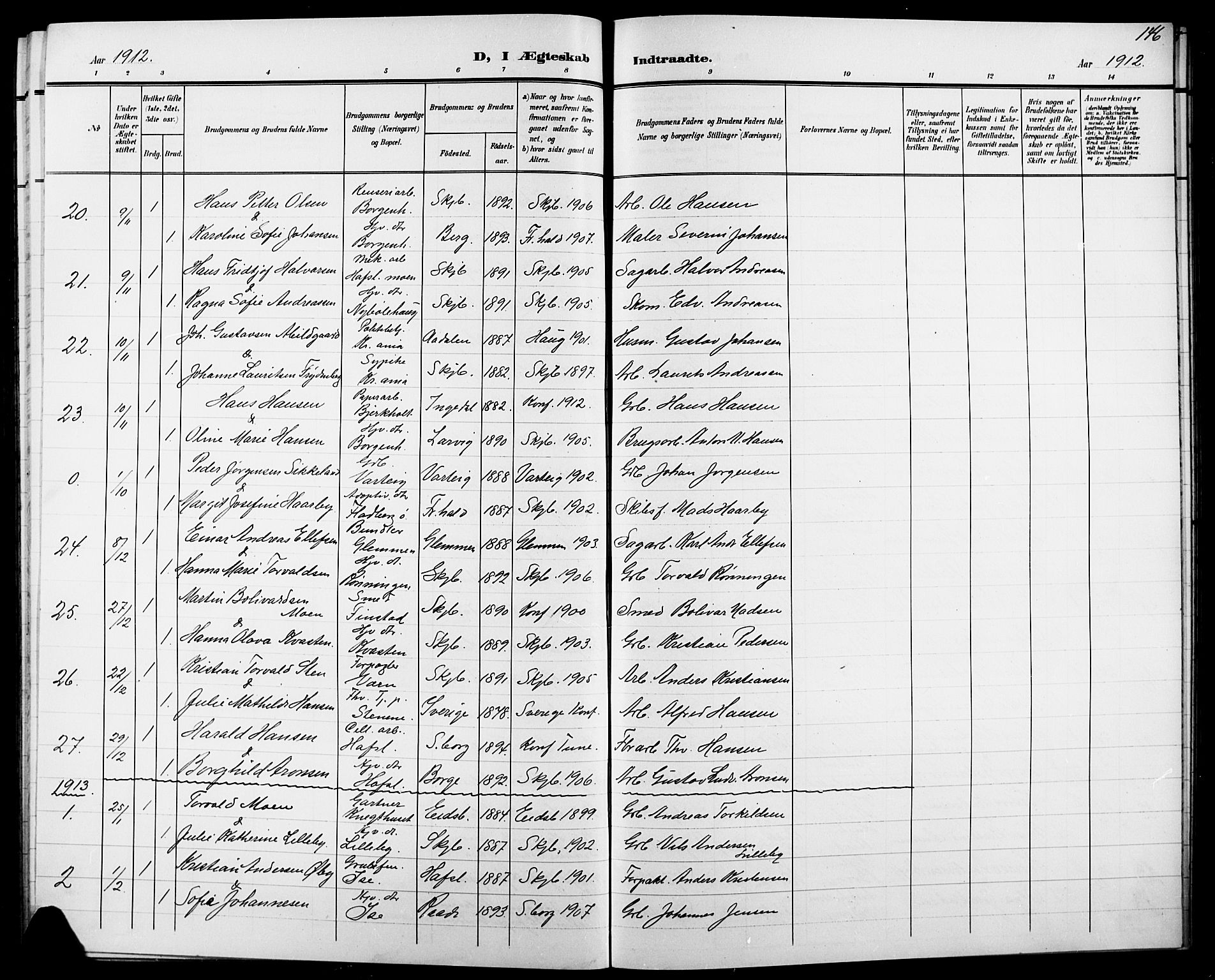 Skjeberg prestekontor Kirkebøker, AV/SAO-A-10923/G/Ga/L0002: Parish register (copy) no. I 2, 1901-1924, p. 146