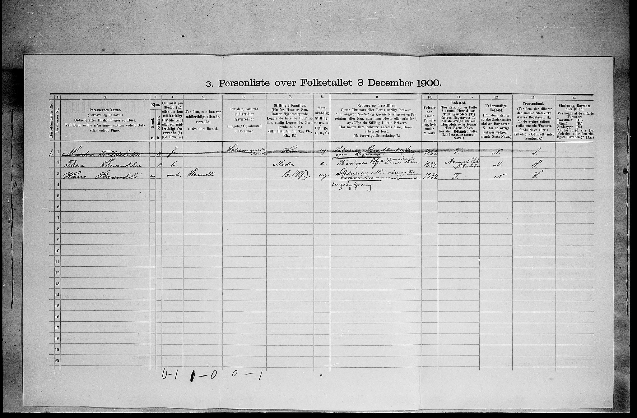 SAH, 1900 census for Elverum, 1900, p. 711