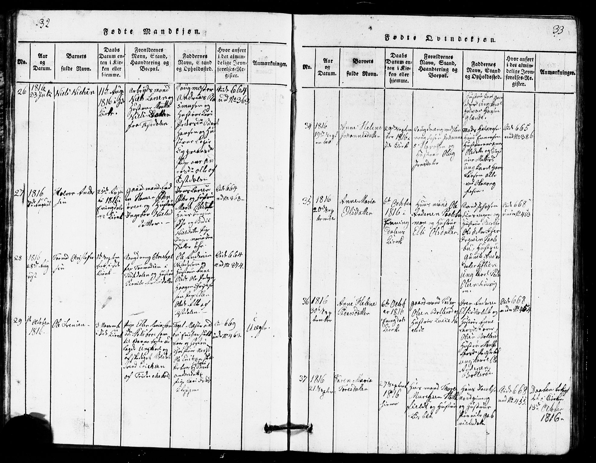 Idd prestekontor Kirkebøker, AV/SAO-A-10911/G/Ga/L0001: Parish register (copy) no. I 1, 1815-1826, p. 32-33