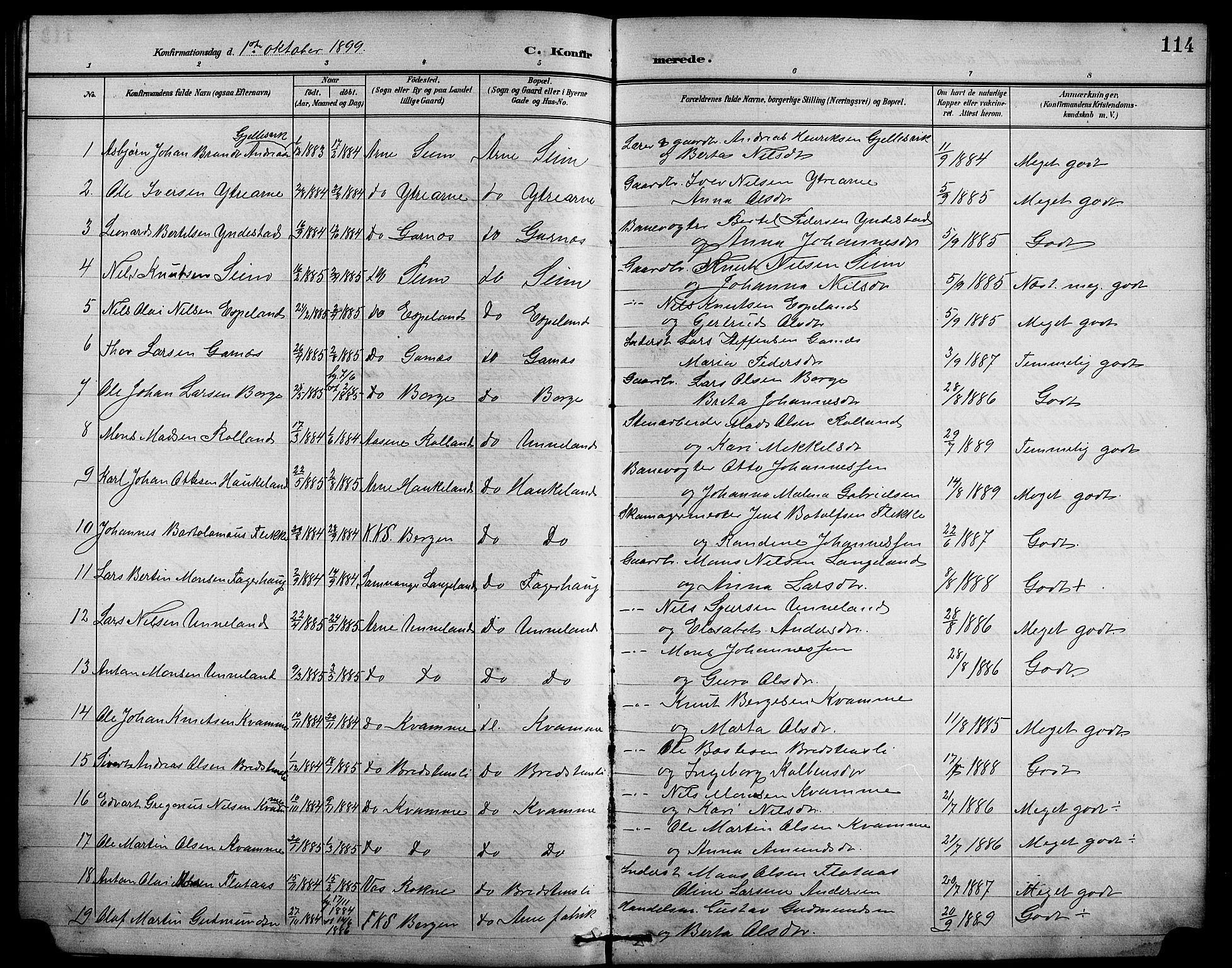 Arna Sokneprestembete, SAB/A-74001/H/Ha/Hab: Parish register (copy) no. A 4, 1898-1910, p. 114
