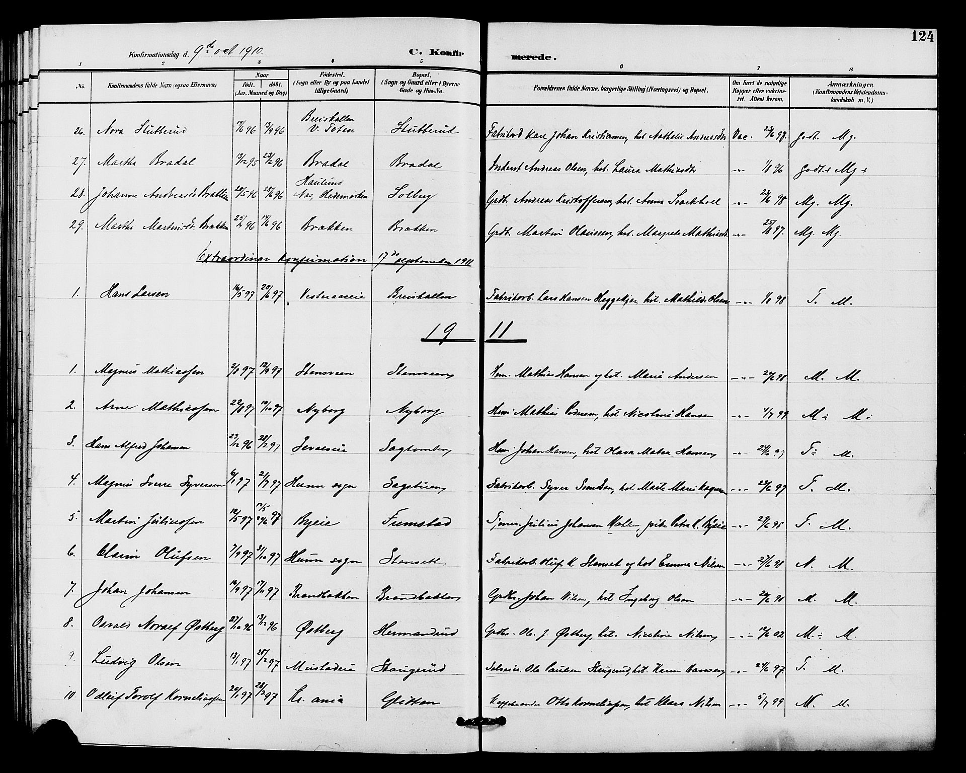 Vardal prestekontor, AV/SAH-PREST-100/H/Ha/Hab/L0011: Parish register (copy) no. 11, 1899-1913, p. 124