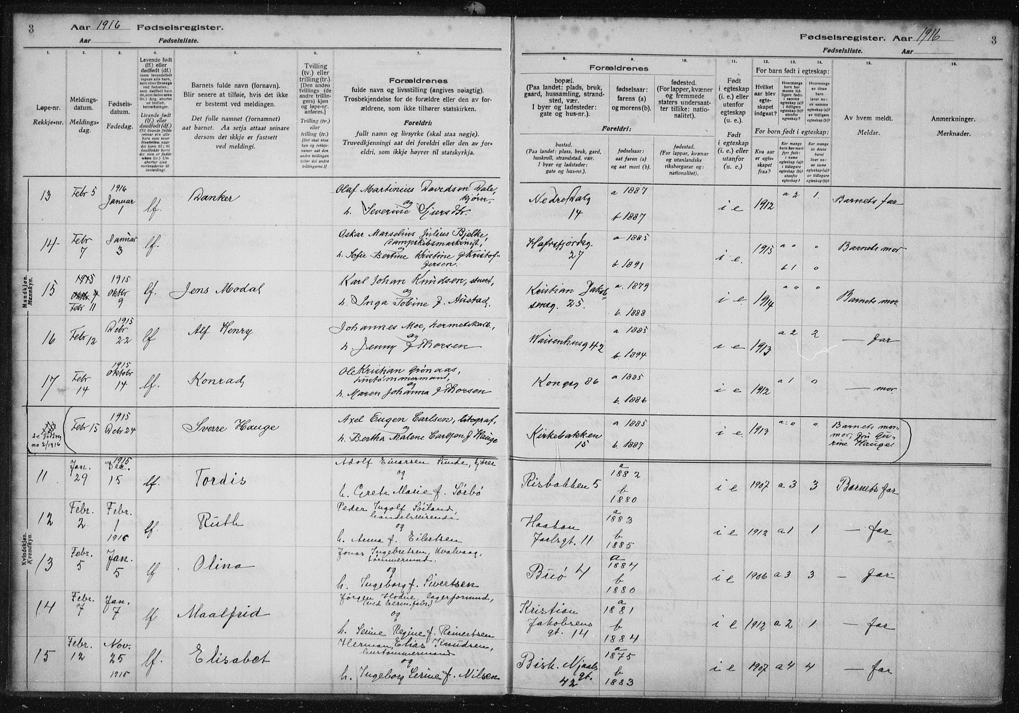 St. Petri sokneprestkontor, AV/SAST-A-101813/002/A/L0001: Birth register no. 1, 1916-1922, p. 3