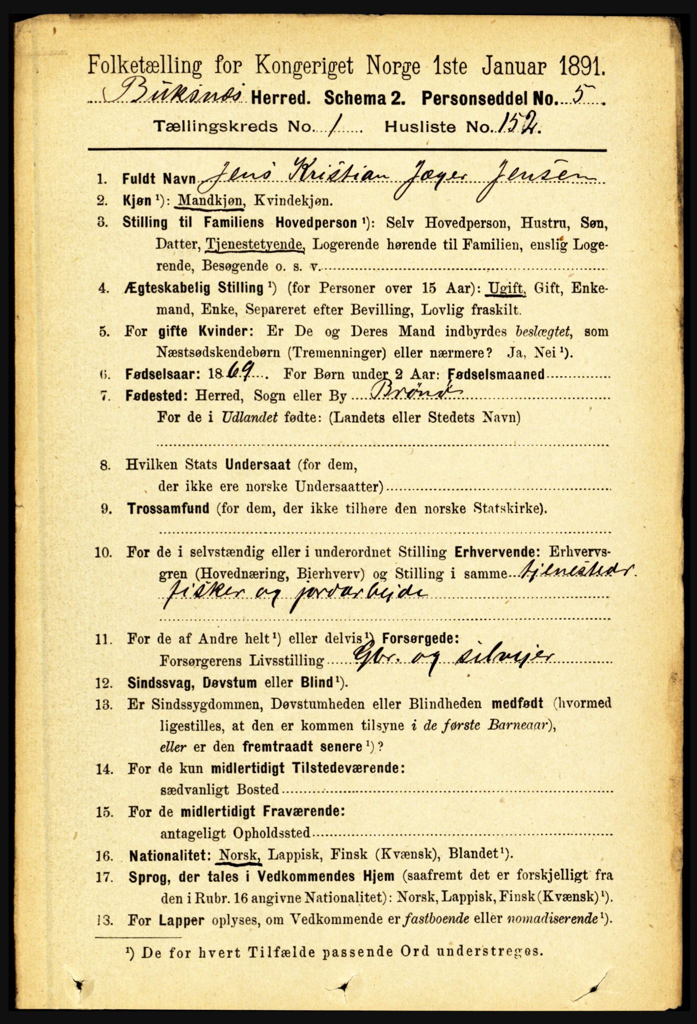 RA, 1891 census for 1860 Buksnes, 1891, p. 1199
