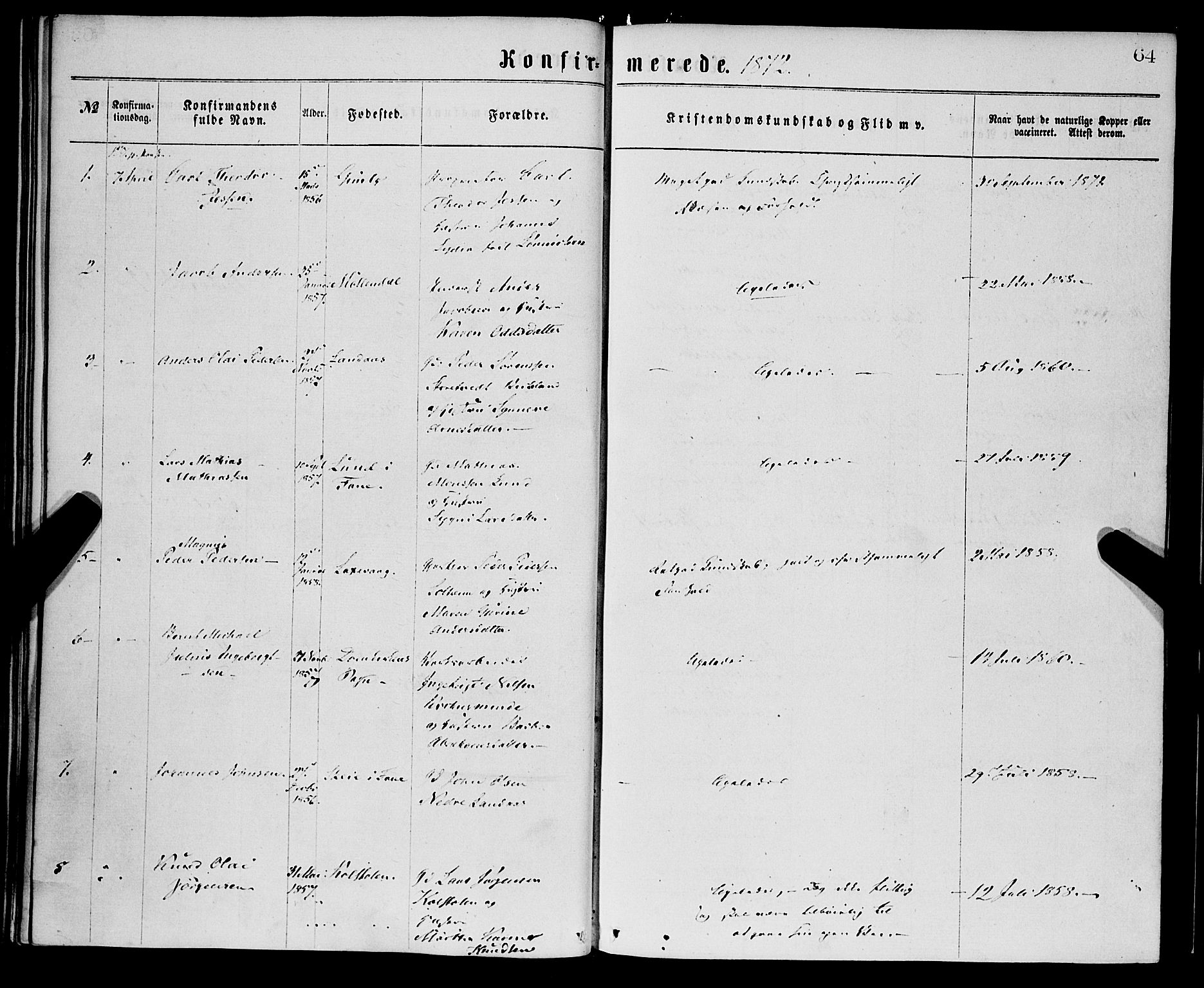 St. Jørgens hospital og Årstad sokneprestembete, SAB/A-99934: Parish register (official) no. A 8, 1864-1886, p. 64