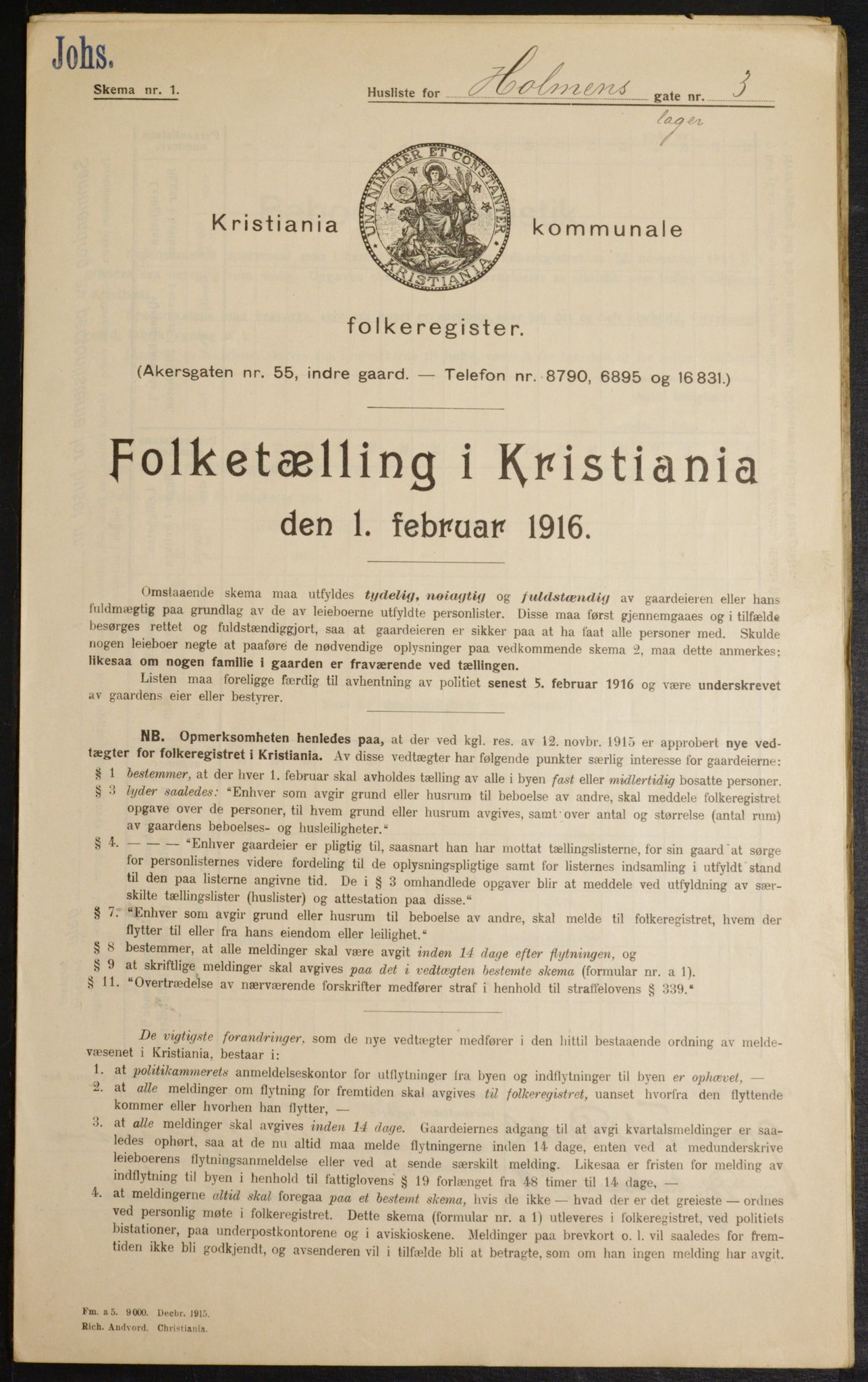 OBA, Municipal Census 1916 for Kristiania, 1916, p. 41487