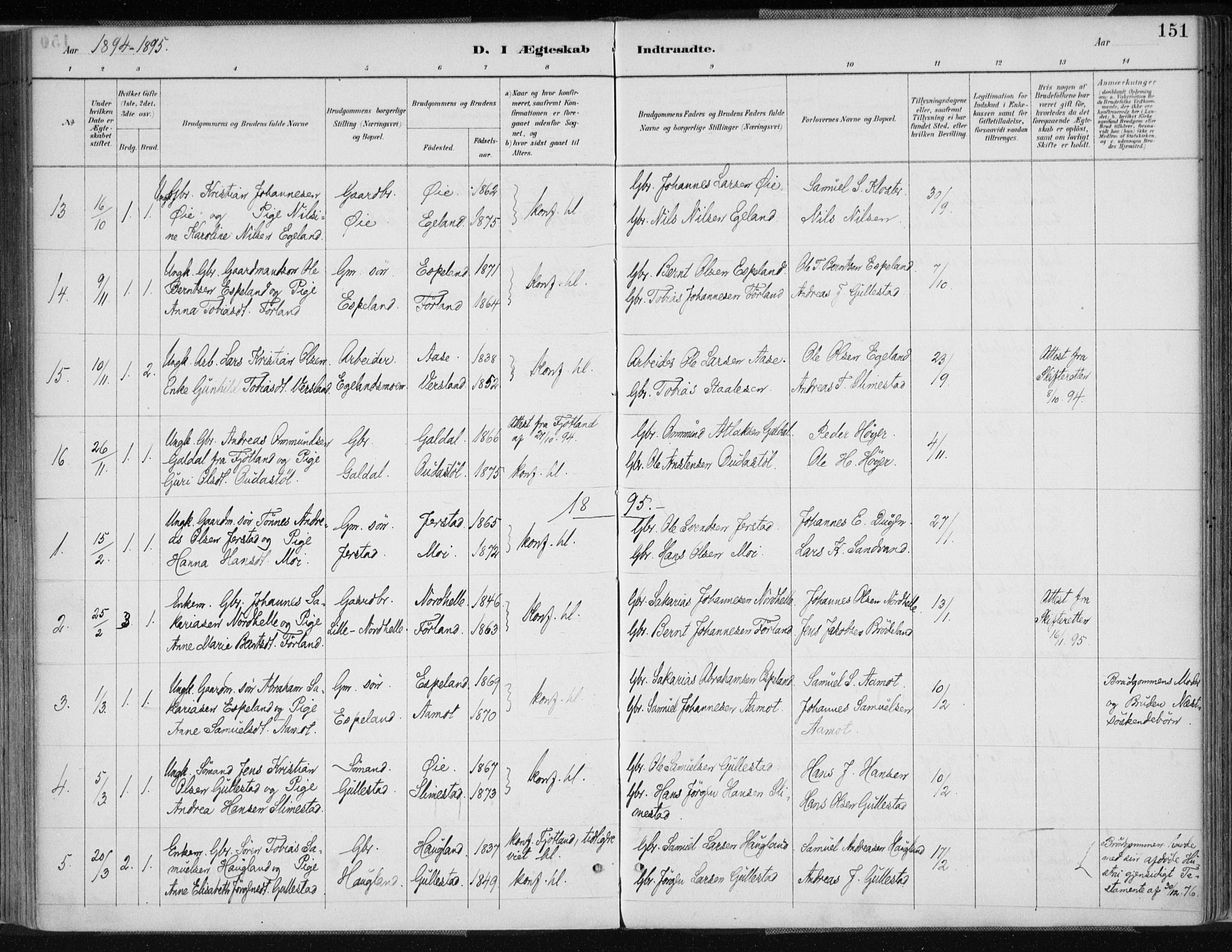 Kvinesdal sokneprestkontor, AV/SAK-1111-0026/F/Fa/Fab/L0008: Parish register (official) no. A 8, 1886-1897, p. 151