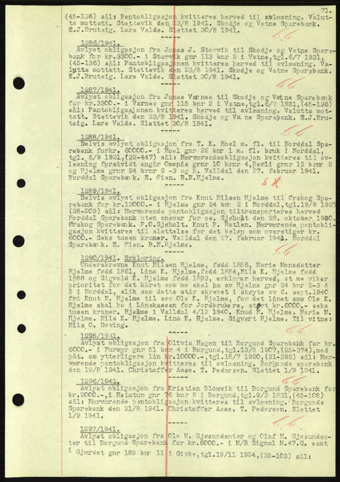 Nordre Sunnmøre sorenskriveri, SAT/A-0006/1/2/2C/2Ca: Mortgage book no. B1-6, 1938-1942, Diary no: : 1286/1941
