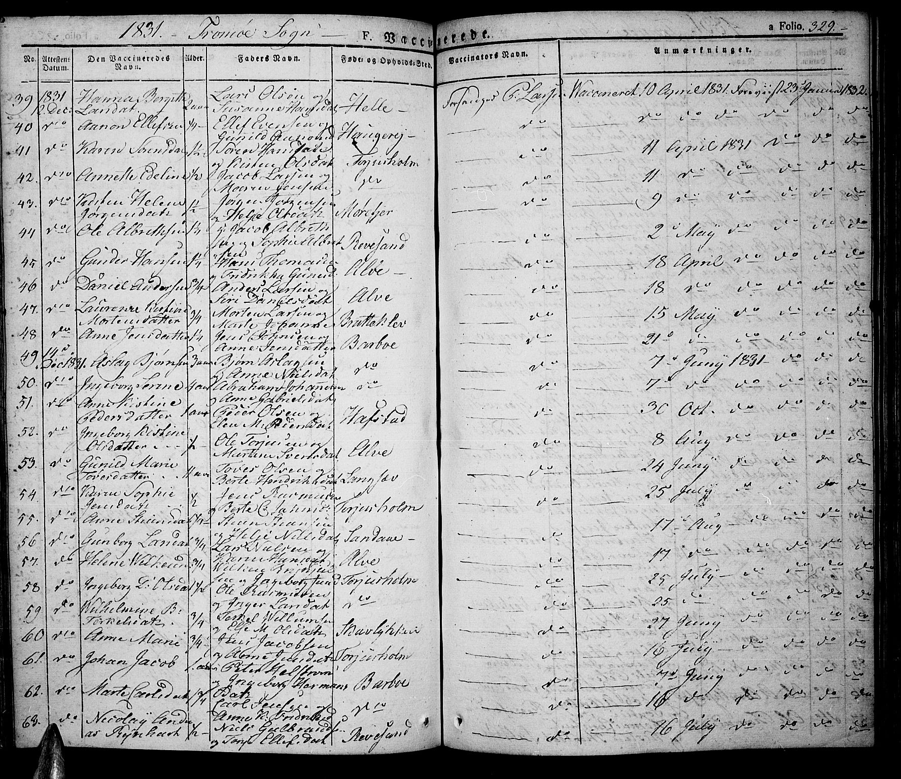 Tromøy sokneprestkontor, AV/SAK-1111-0041/F/Fa/L0003: Parish register (official) no. A 3, 1825-1837, p. 329