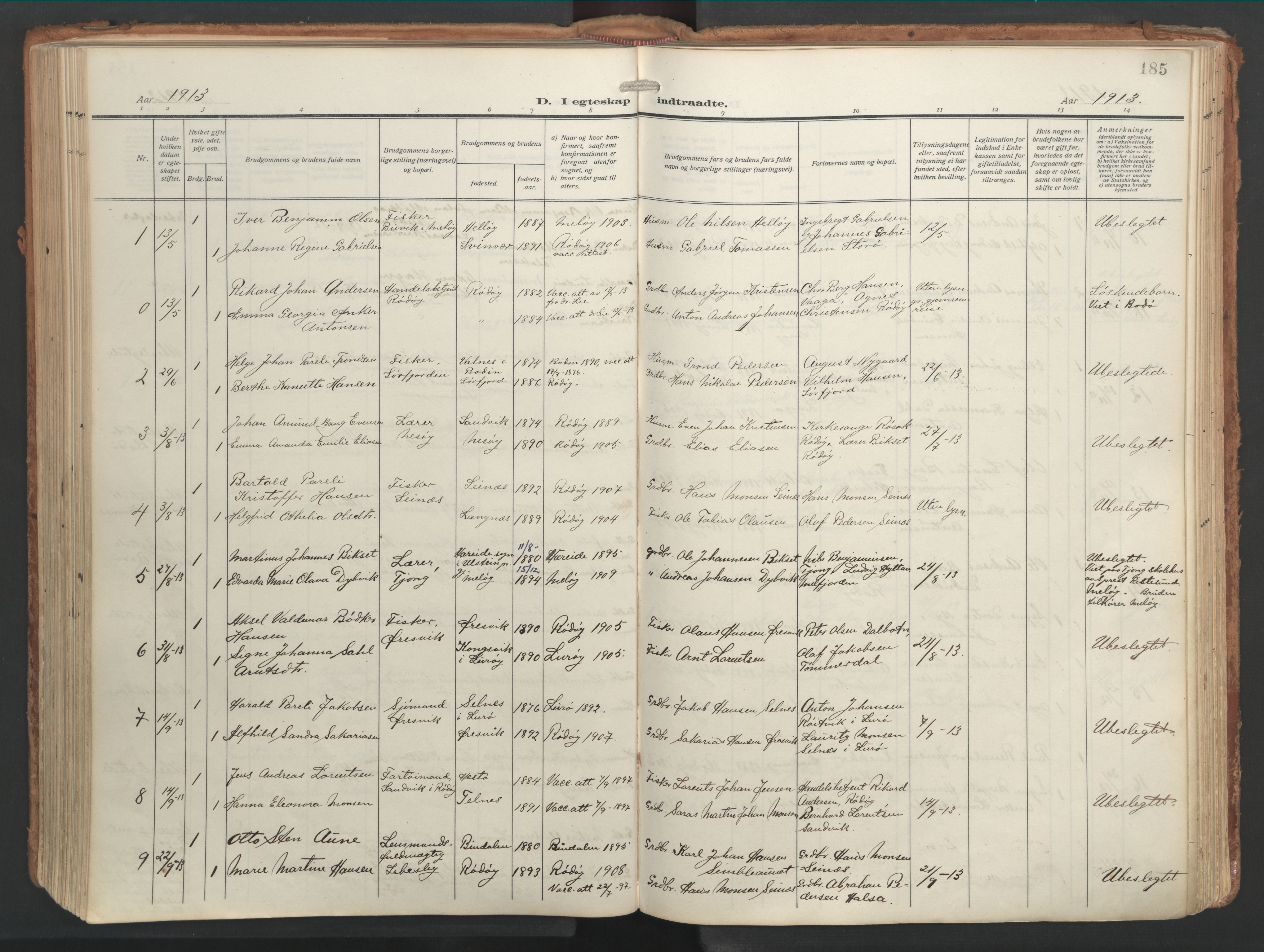 Ministerialprotokoller, klokkerbøker og fødselsregistre - Nordland, AV/SAT-A-1459/841/L0614: Parish register (official) no. 841A17, 1911-1925, p. 185