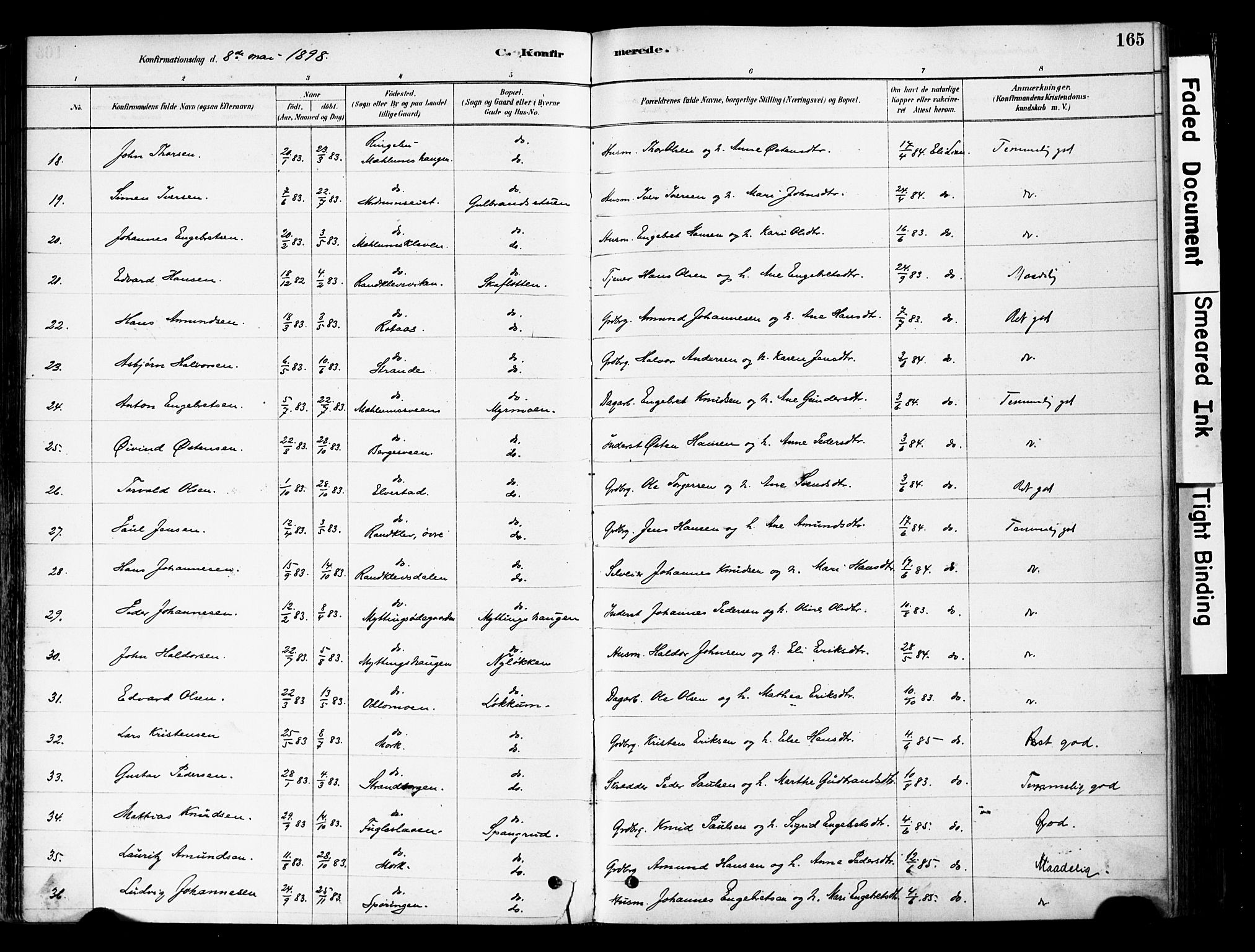 Ringebu prestekontor, AV/SAH-PREST-082/H/Ha/Haa/L0008: Parish register (official) no. 8, 1878-1898, p. 165