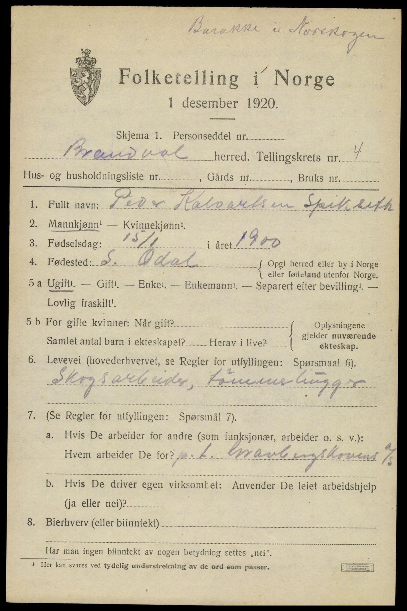 SAH, 1920 census for Brandval, 1920, p. 4370