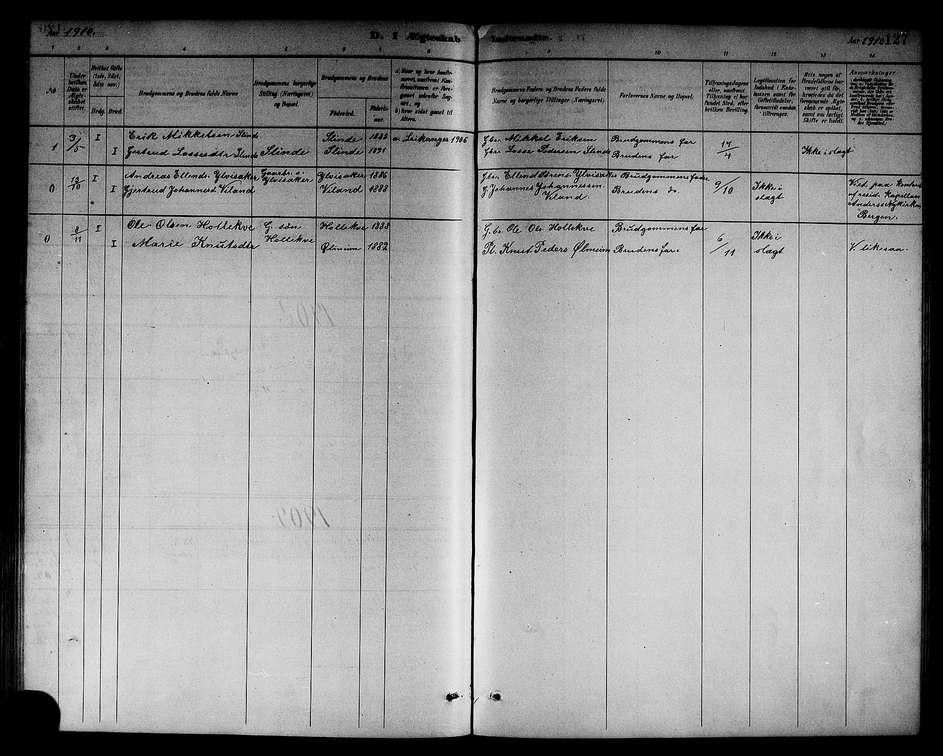 Sogndal sokneprestembete, SAB/A-81301/H/Hab/Habc/L0002: Parish register (copy) no. C 2, 1884-1910, p. 127