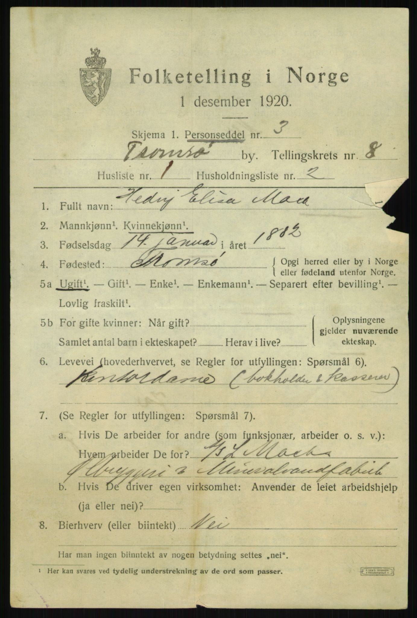 SATØ, 1920 census for Tromsø, 1920, p. 17112