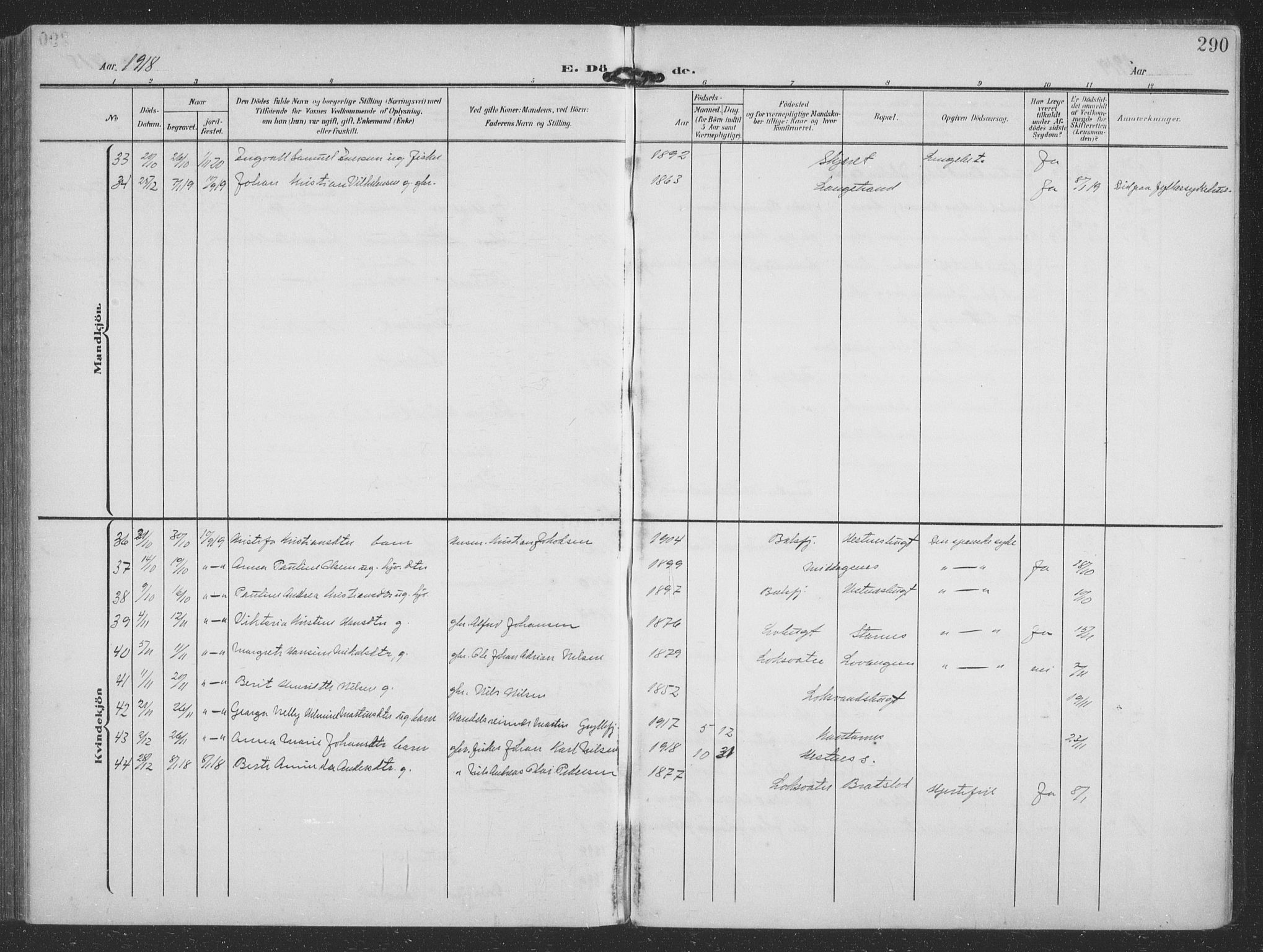Balsfjord sokneprestembete, SATØ/S-1303/G/Ga/L0009klokker: Parish register (copy) no. 9, 1906-1920, p. 290