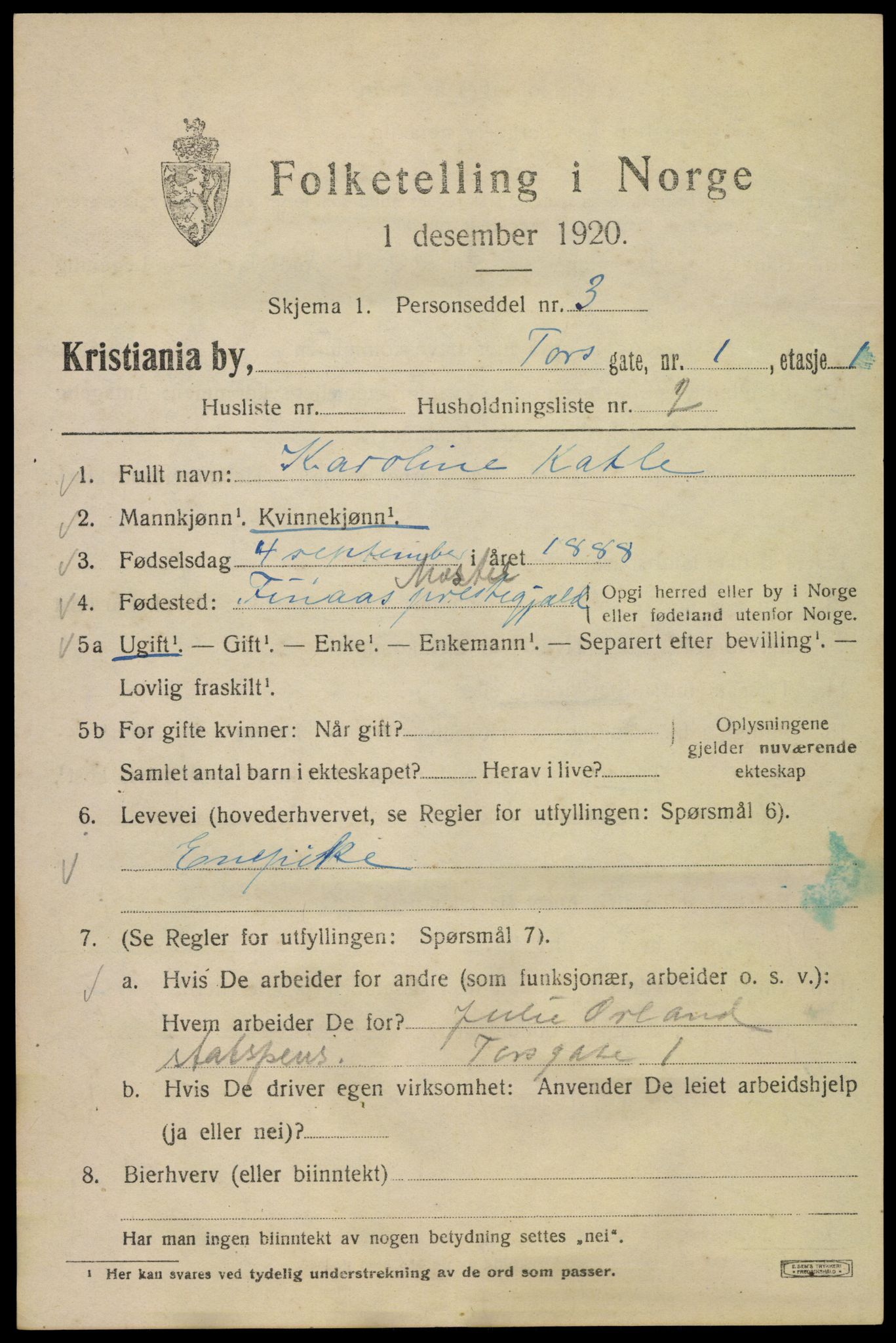 SAO, 1920 census for Kristiania, 1920, p. 590383