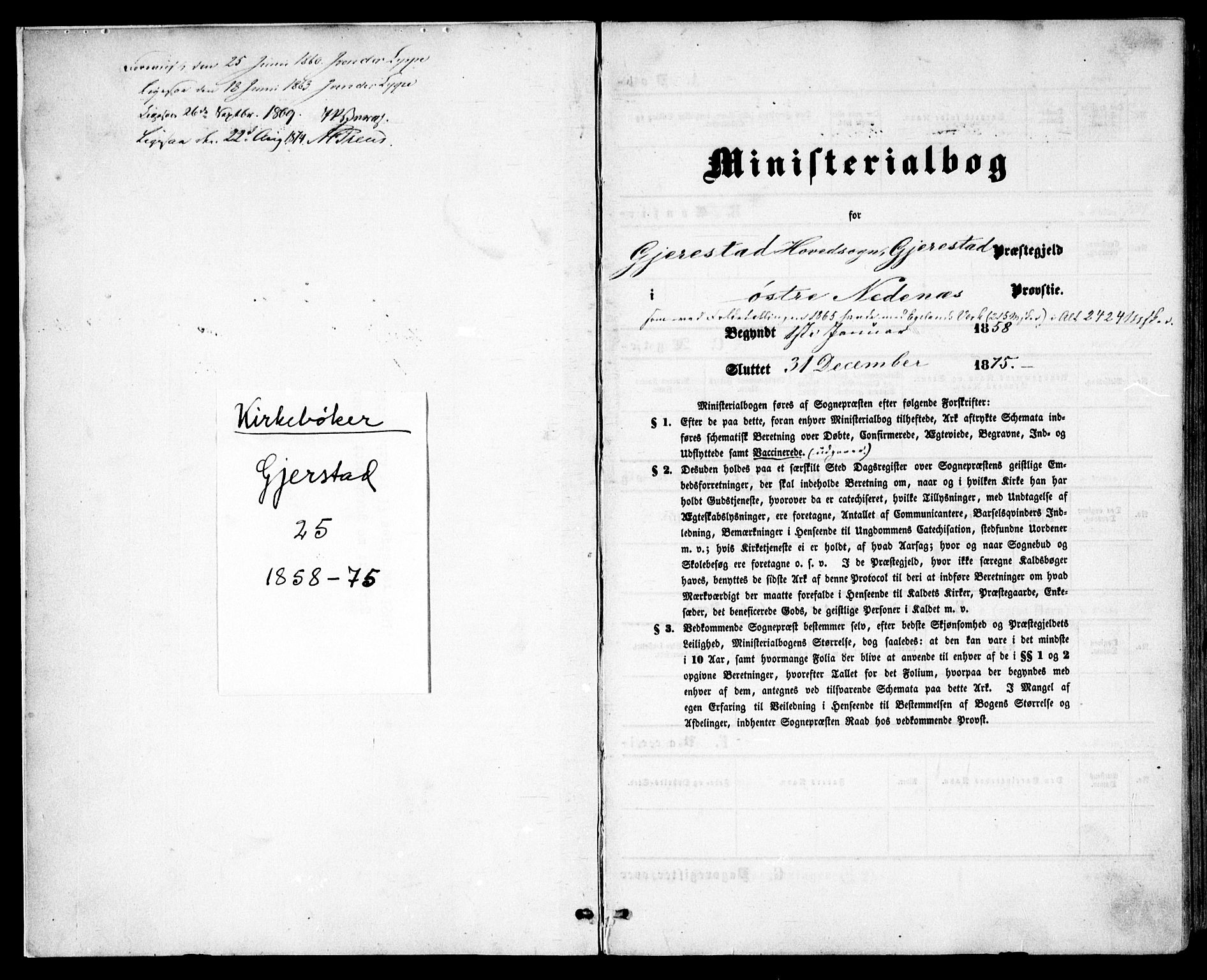 Gjerstad sokneprestkontor, SAK/1111-0014/F/Fa/Faa/L0007: Parish register (official) no. A 7, 1858-1875