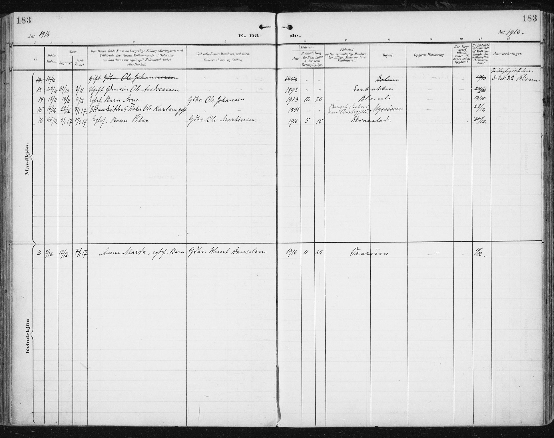 Ministerialprotokoller, klokkerbøker og fødselsregistre - Sør-Trøndelag, SAT/A-1456/646/L0616: Parish register (official) no. 646A14, 1900-1918, p. 183