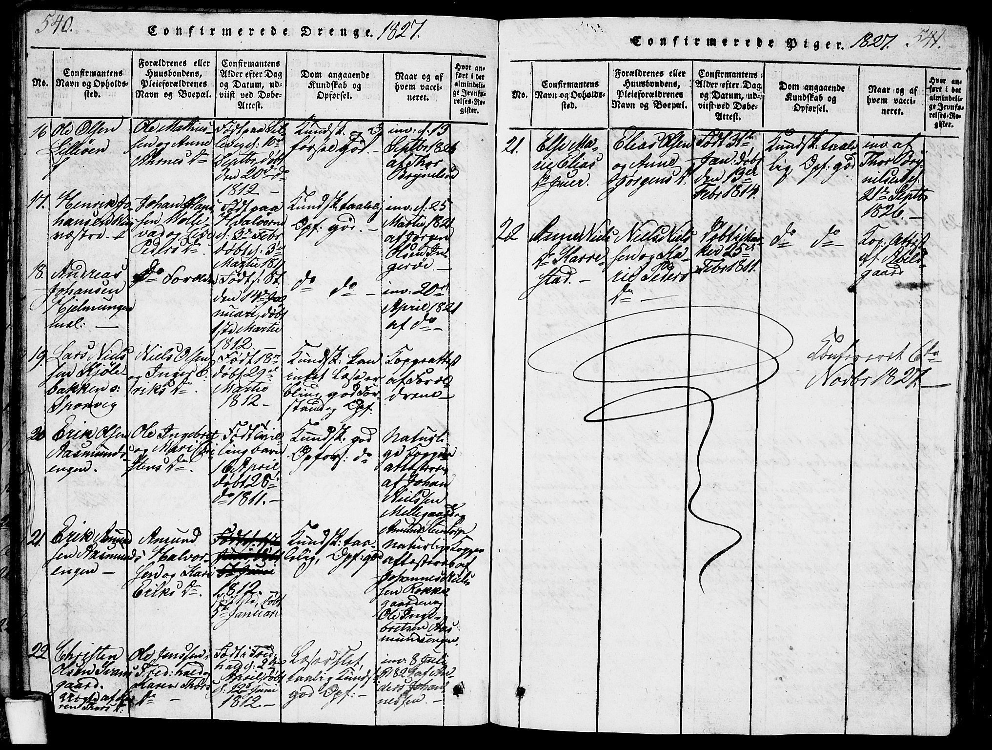 Berg prestekontor Kirkebøker, SAO/A-10902/G/Ga/L0001: Parish register (copy) no. I 1, 1815-1832, p. 540-541
