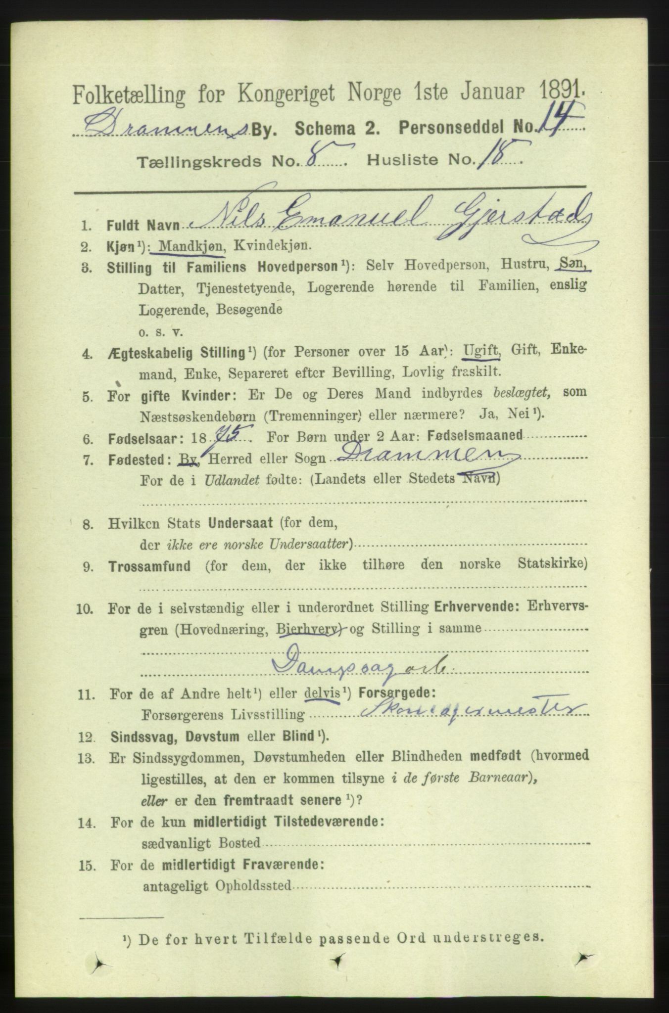 RA, 1891 census for 0602 Drammen, 1891, p. 7026