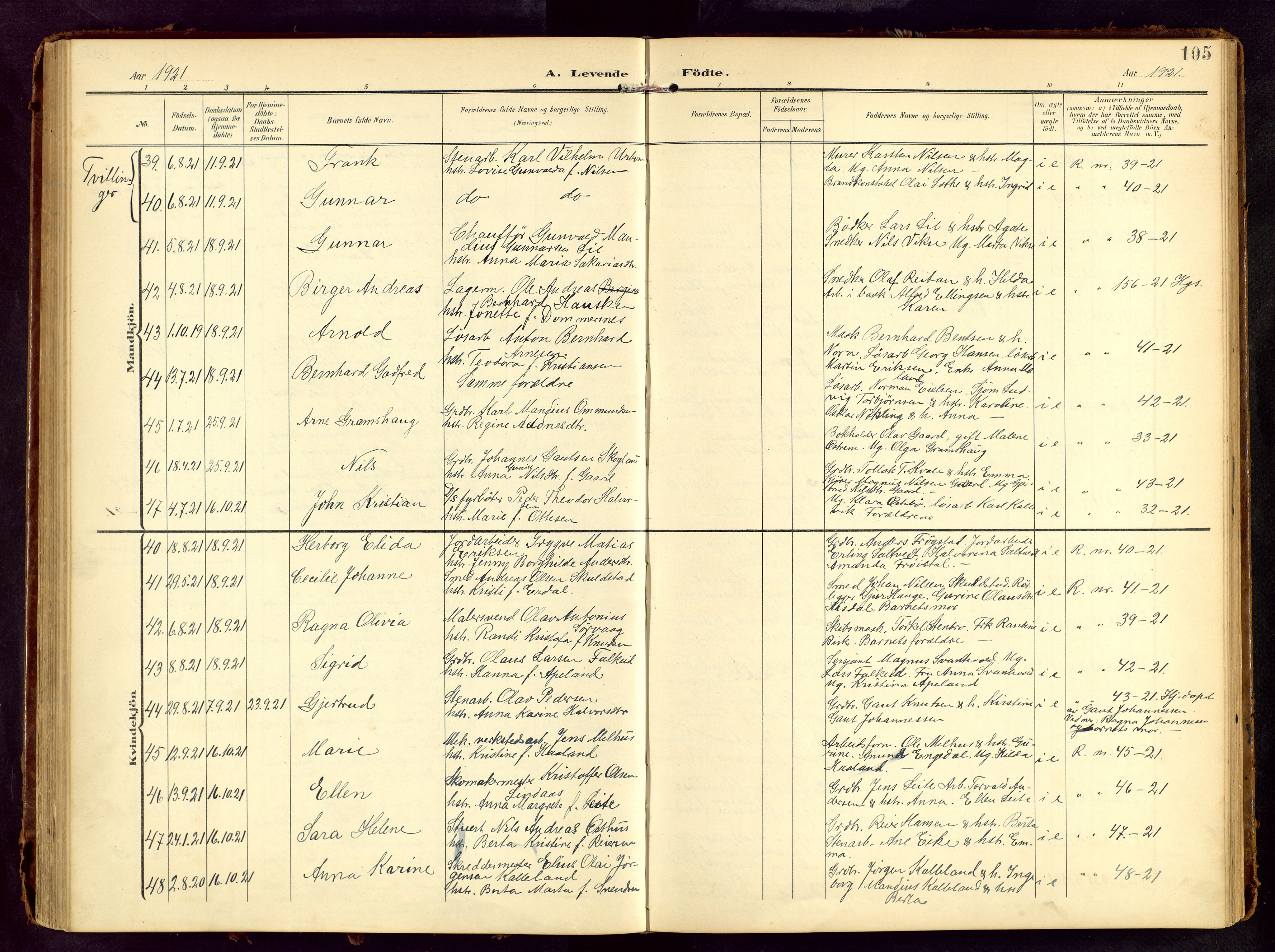 Haugesund sokneprestkontor, AV/SAST-A -101863/H/Ha/Hab/L0006: Parish register (copy) no. B 6, 1906-1944, p. 105