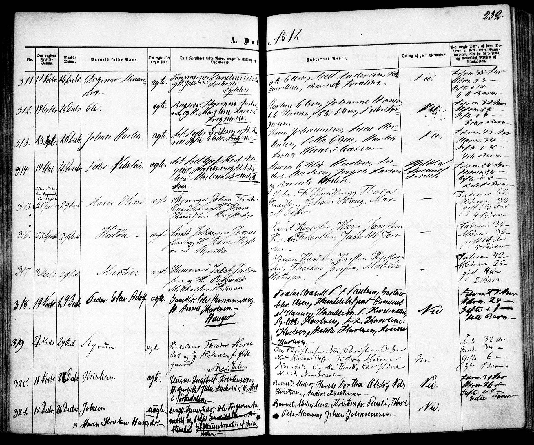Vestre Aker prestekontor Kirkebøker, AV/SAO-A-10025/F/Fa/L0004: Parish register (official) no. 4, 1857-1877, p. 232
