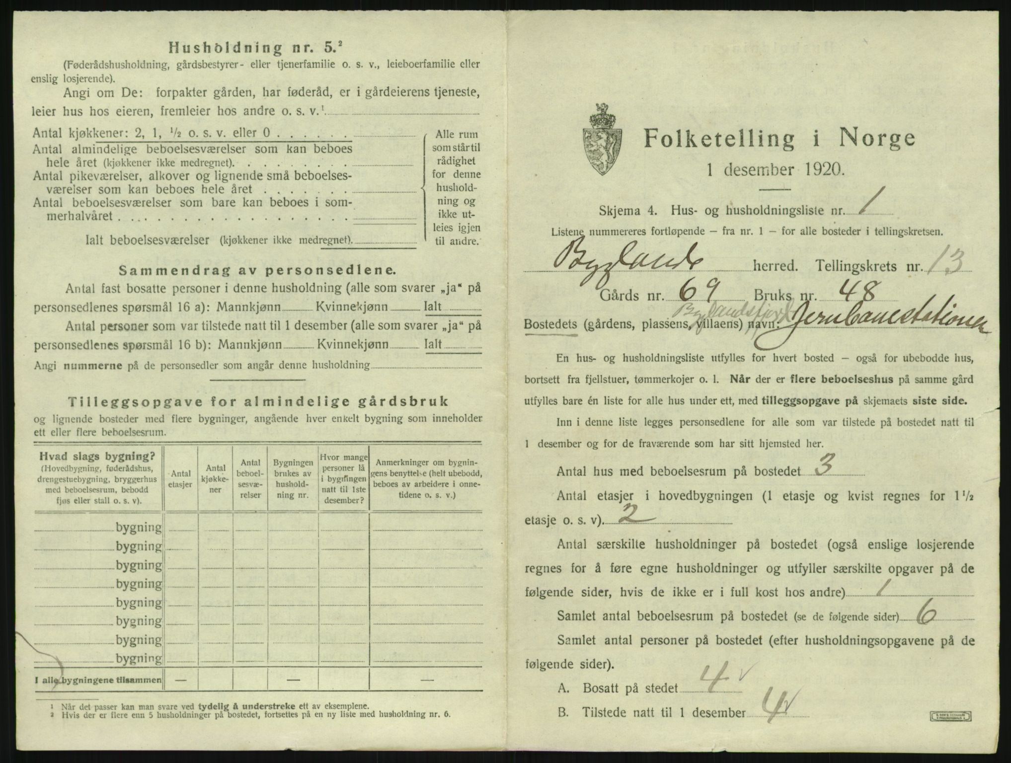 SAK, 1920 census for Bygland, 1920, p. 767