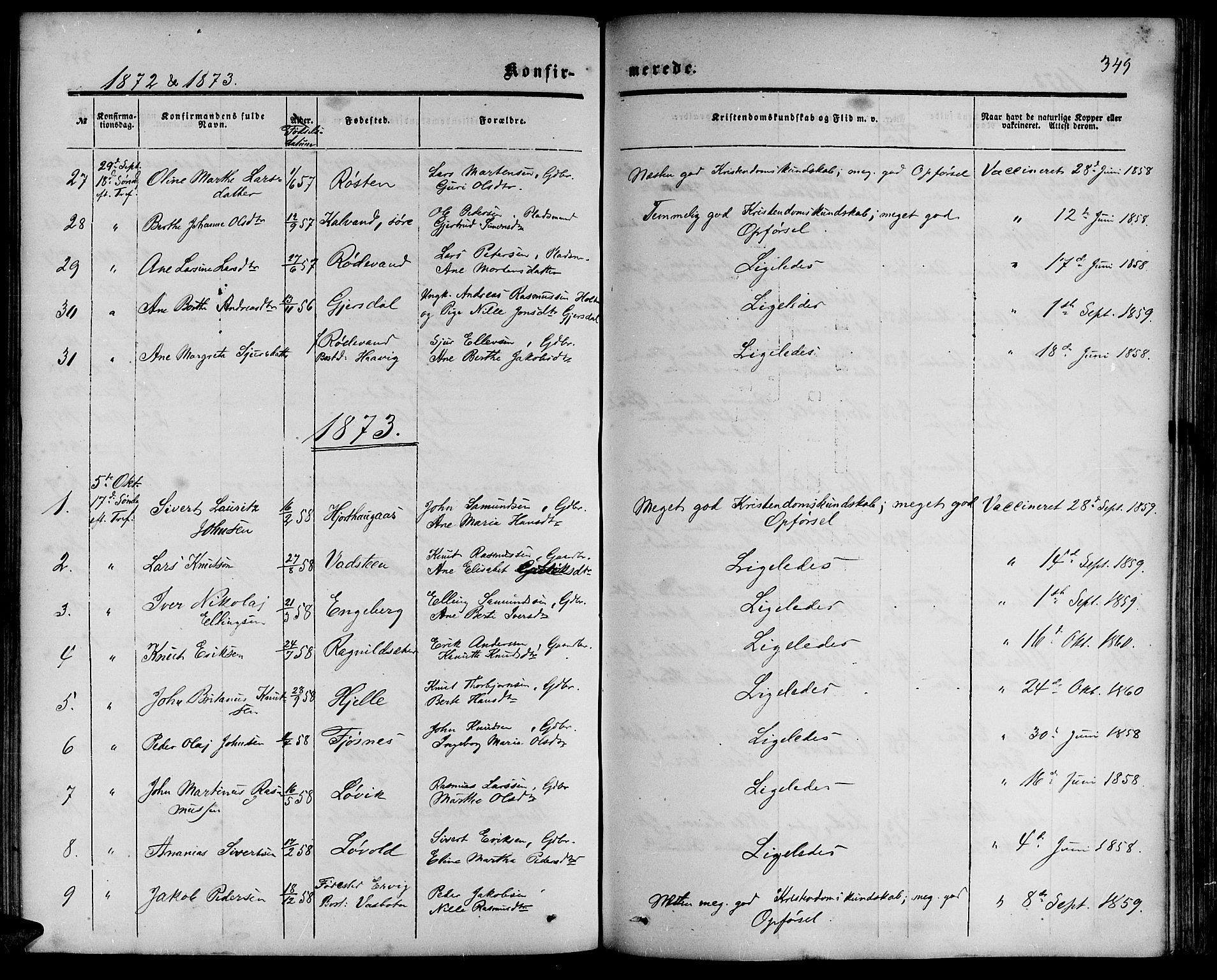 Ministerialprotokoller, klokkerbøker og fødselsregistre - Møre og Romsdal, SAT/A-1454/511/L0157: Parish register (copy) no. 511C03, 1864-1884, p. 349