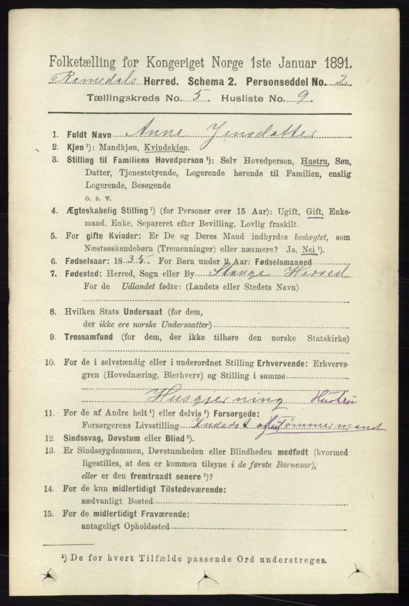 RA, 1891 census for 0416 Romedal, 1891, p. 2508