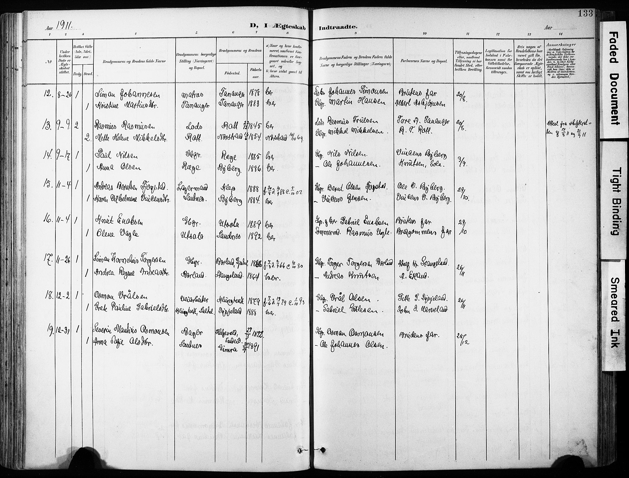 Håland sokneprestkontor, AV/SAST-A-101802/001/30BA/L0013: Parish register (official) no. A 12, 1901-1913, p. 133