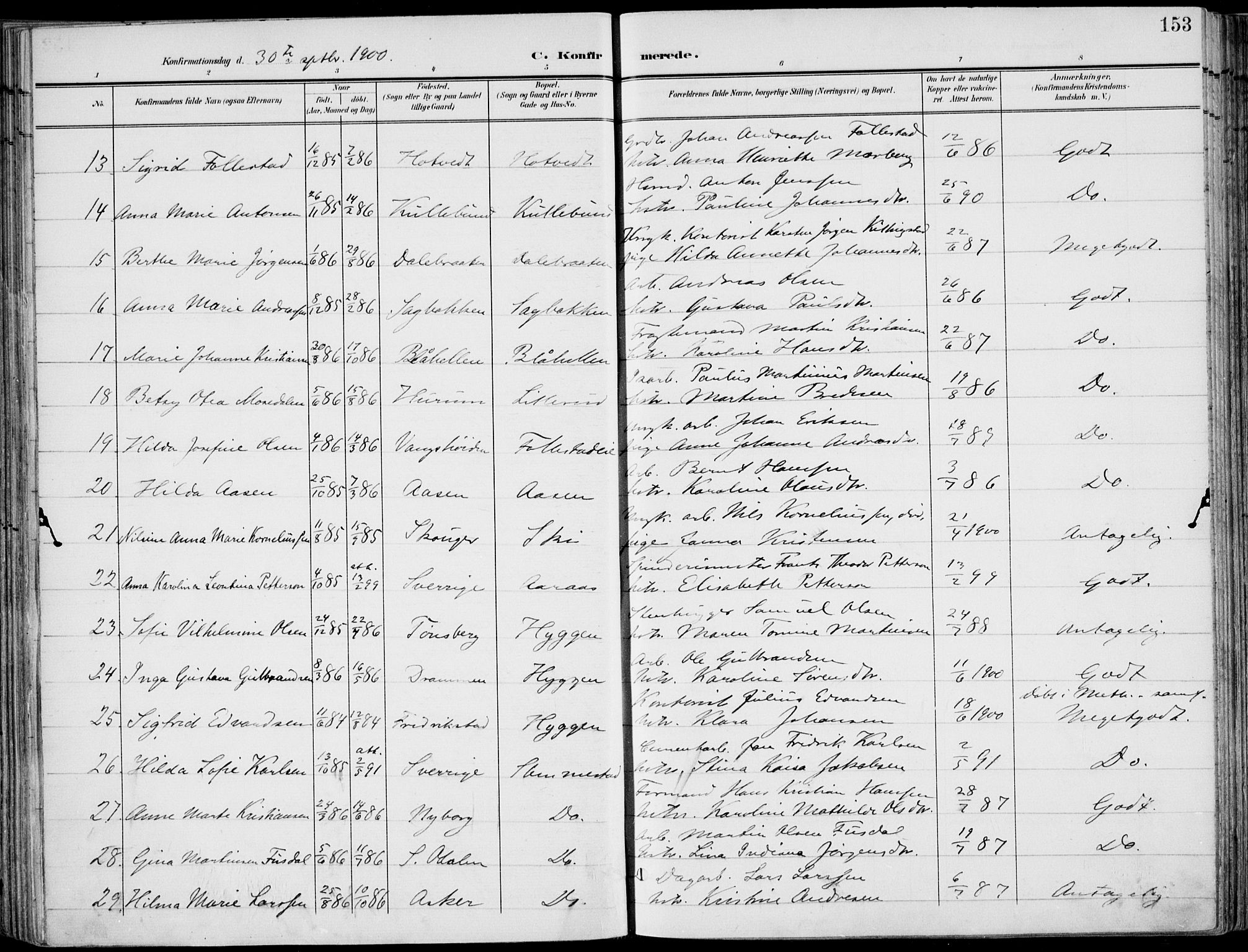 Røyken kirkebøker, AV/SAKO-A-241/F/Fa/L0009: Parish register (official) no. 9, 1898-1911, p. 153