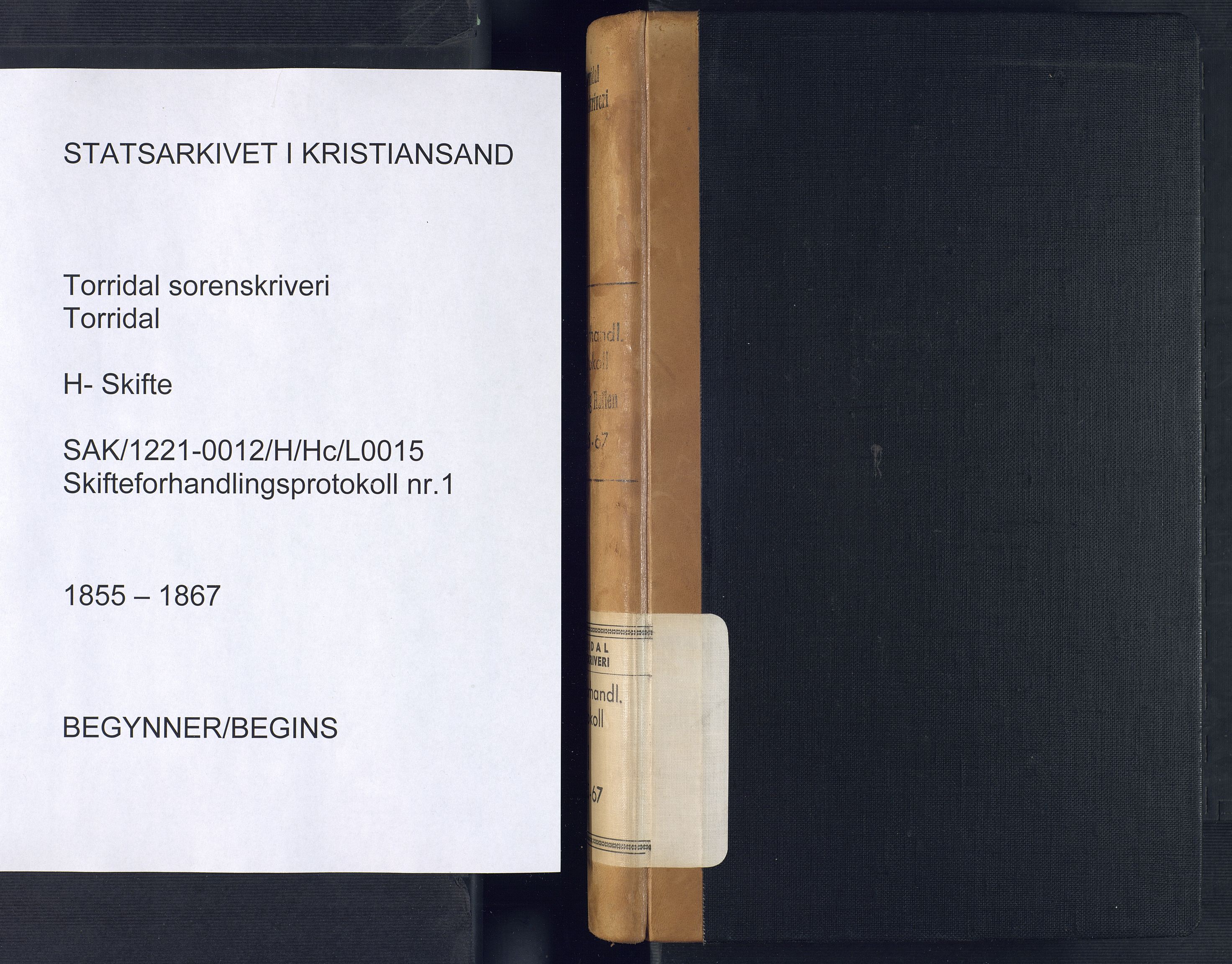 Torridal sorenskriveri, SAK/1221-0012/H/Hc/L0015: Skifteforhandlingsprotokoll med navneregister nr. 1, 1855-1867