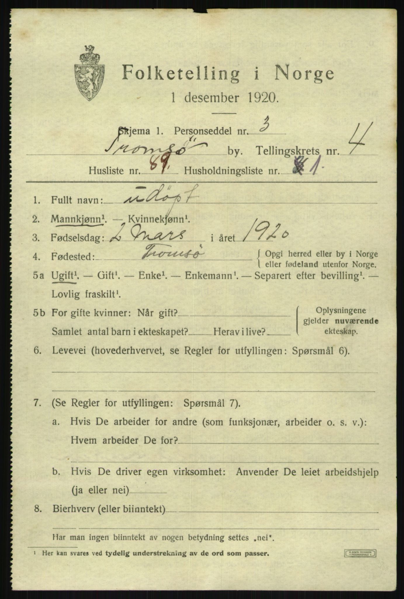 SATØ, 1920 census for Tromsø, 1920, p. 13531