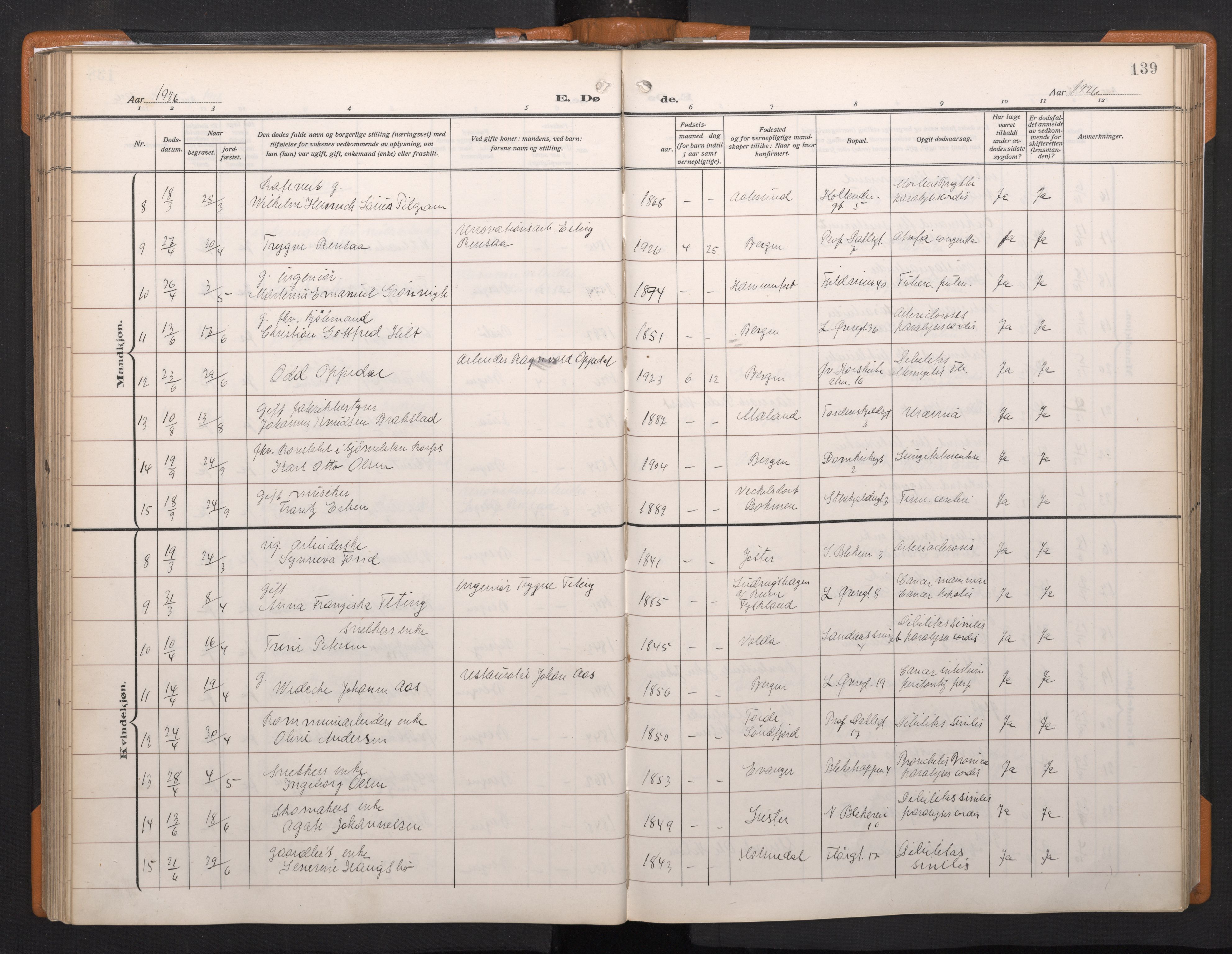 Korskirken sokneprestembete, AV/SAB-A-76101/H/Haa/L0048: Parish register (official) no. E 6, 1910-1960, p. 138b-139a