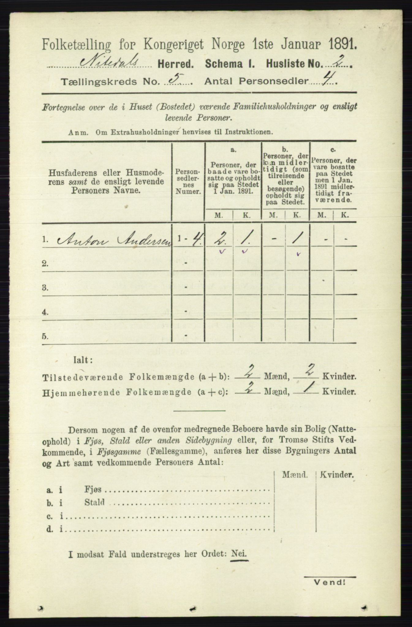 RA, 1891 census for 0233 Nittedal, 1891, p. 2118