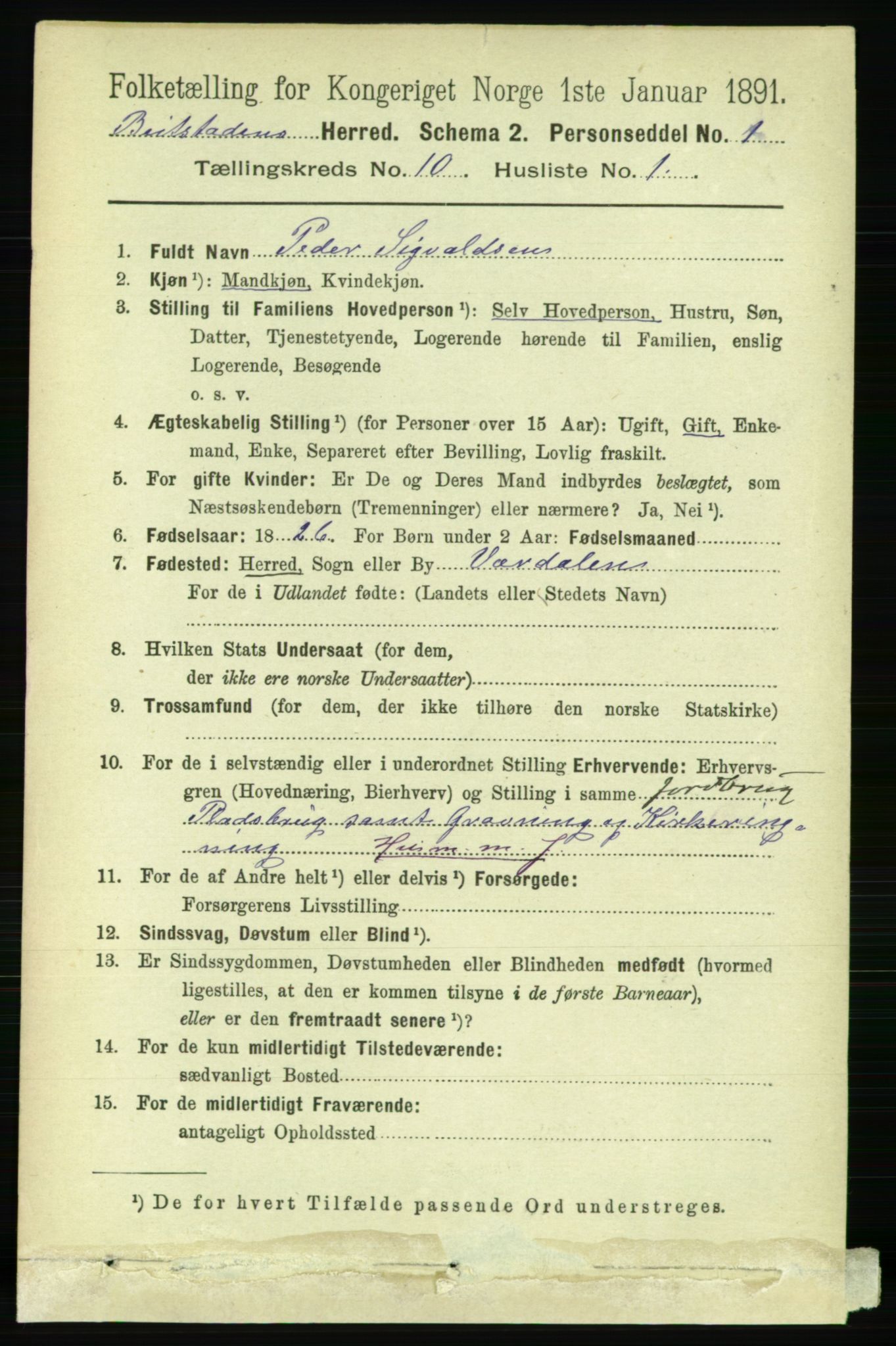 RA, 1891 census for 1727 Beitstad, 1891, p. 2732